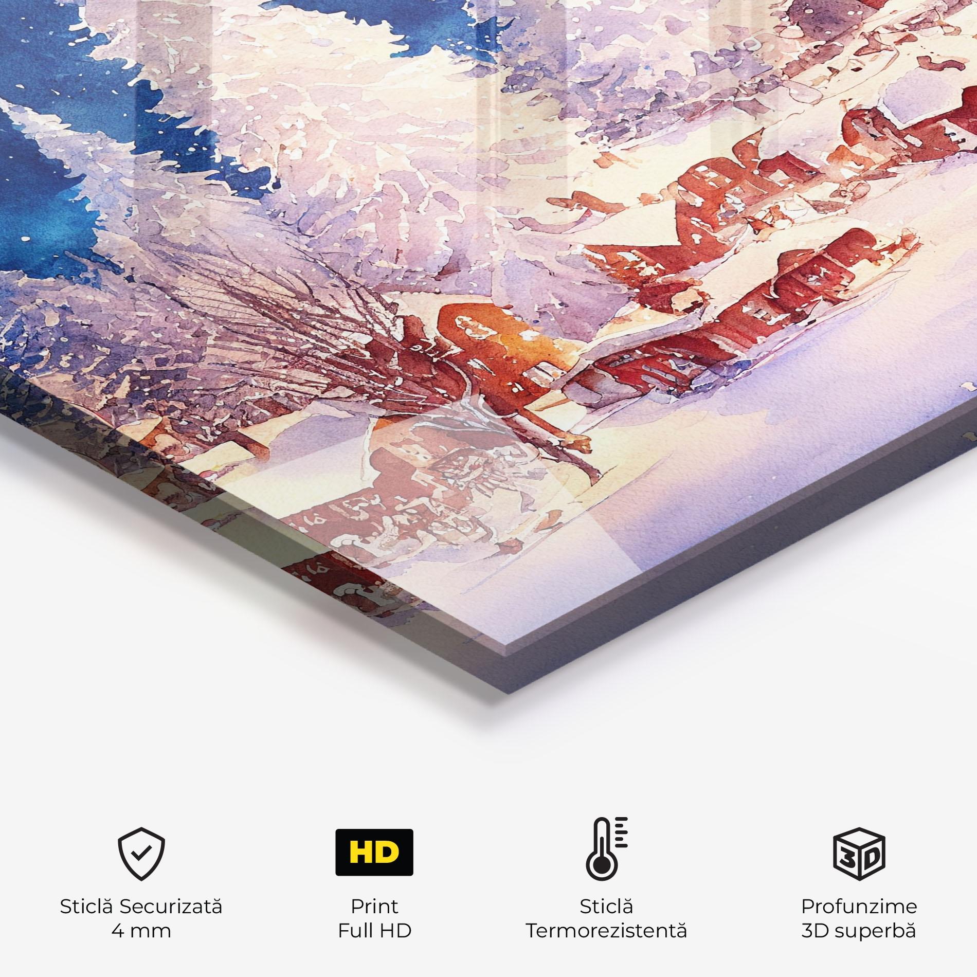 Panou Sticla Bucatarie Snow Falling Painting mockup 2