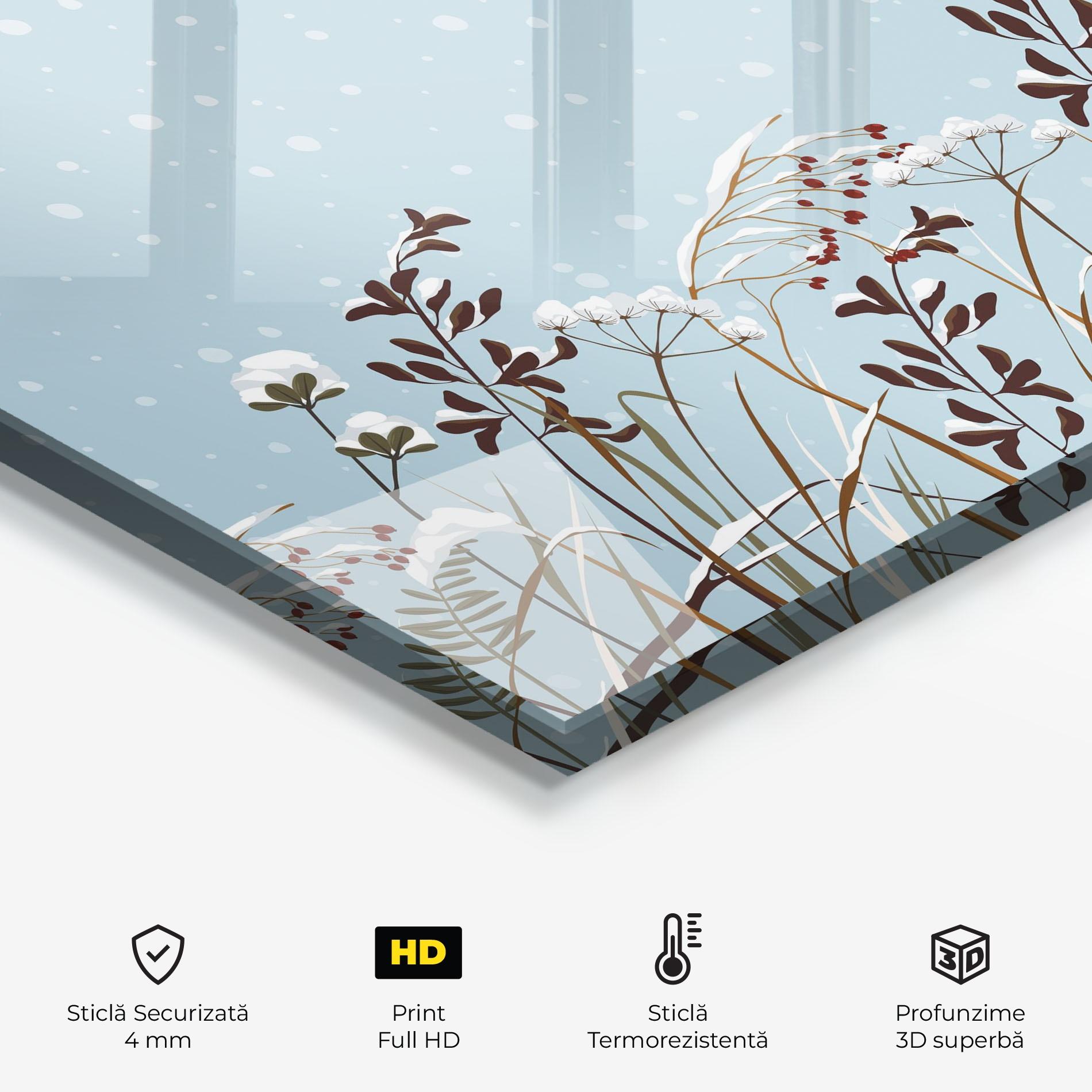 Panou Sticla Bucatarie Snow Plants mockup 2