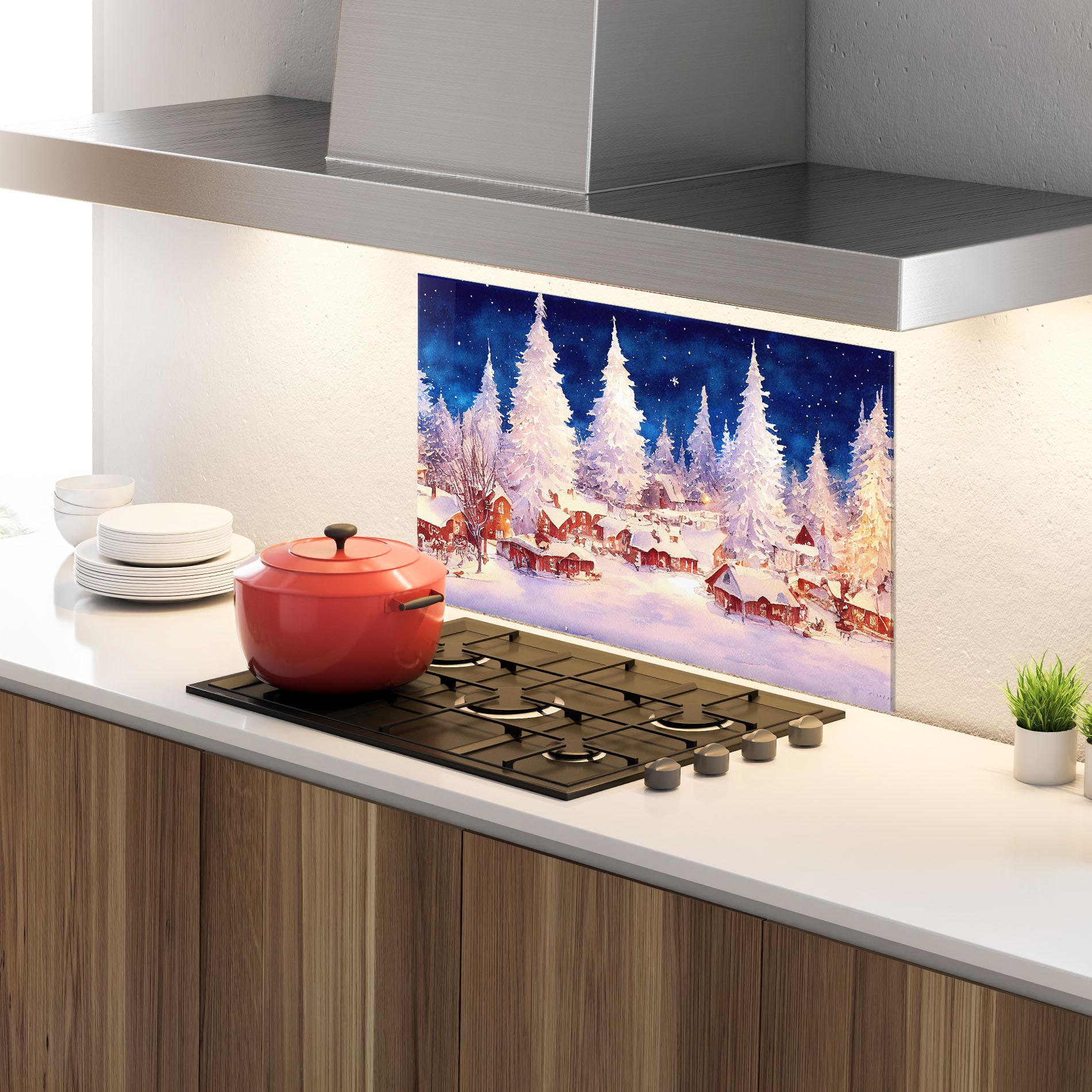 Panou Sticla Bucatarie Snow Falling Painting mockup 4