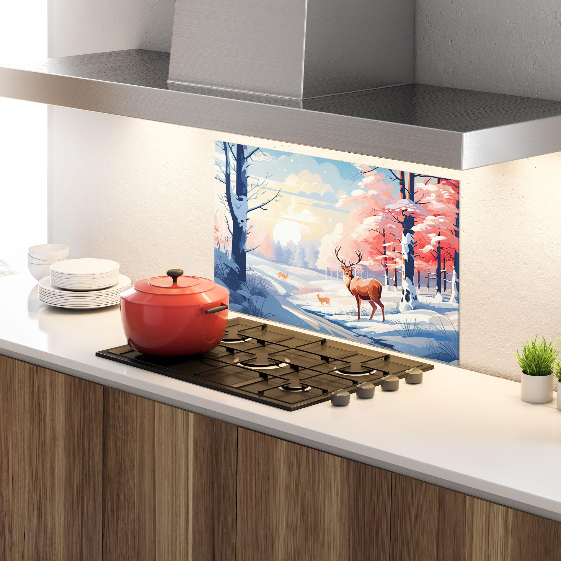 Panou Sticla Bucatarie Winter Deer Art mockup 4