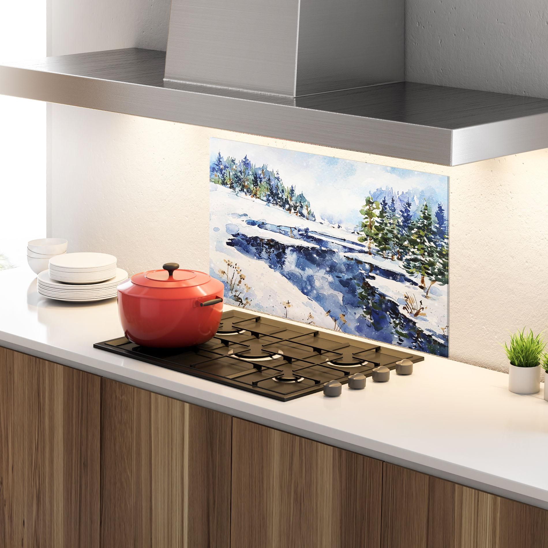 Panou Sticla Bucatarie Winter Painting mockup 4