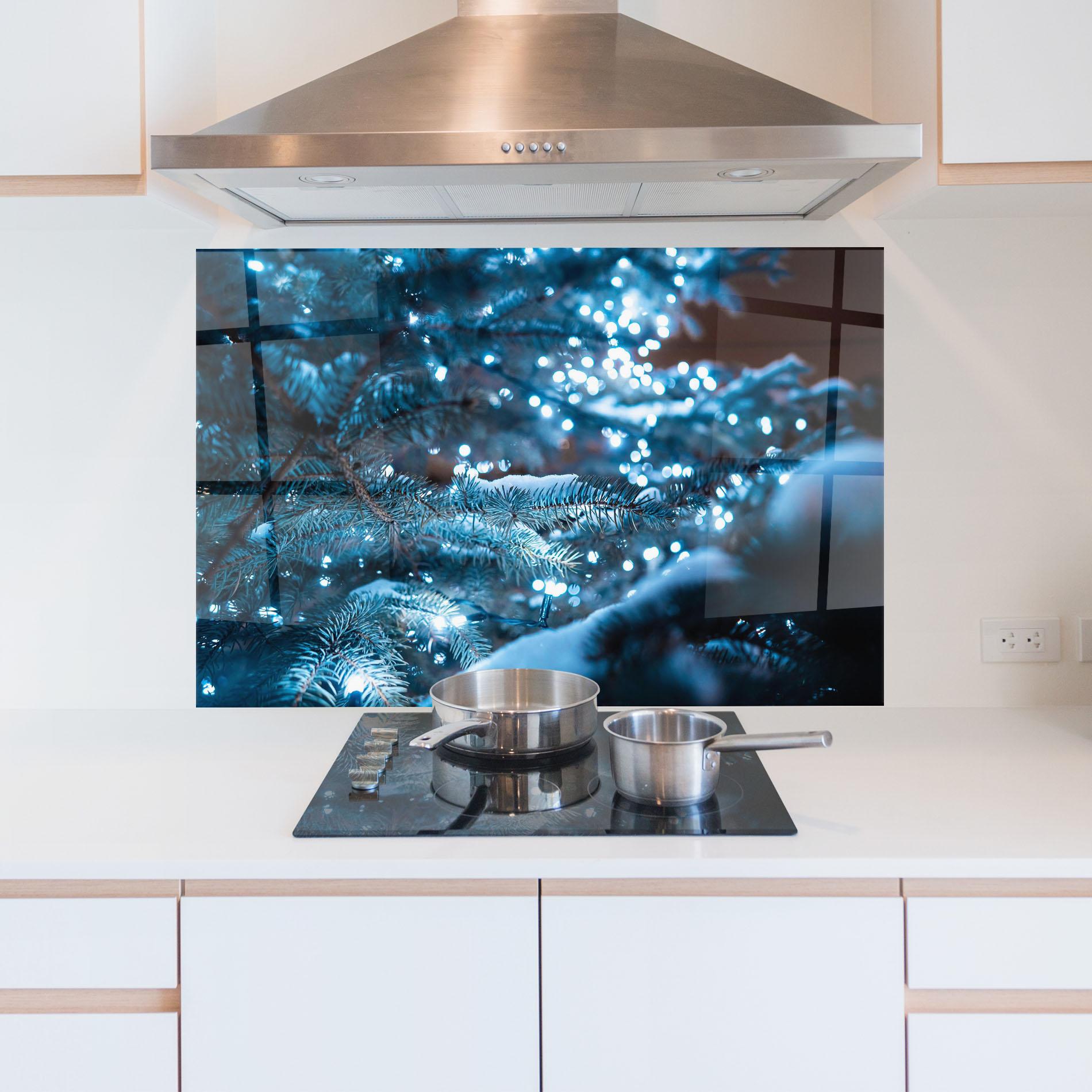 Panou Sticla Bucatarie Blue Christmas Tree mockup 5