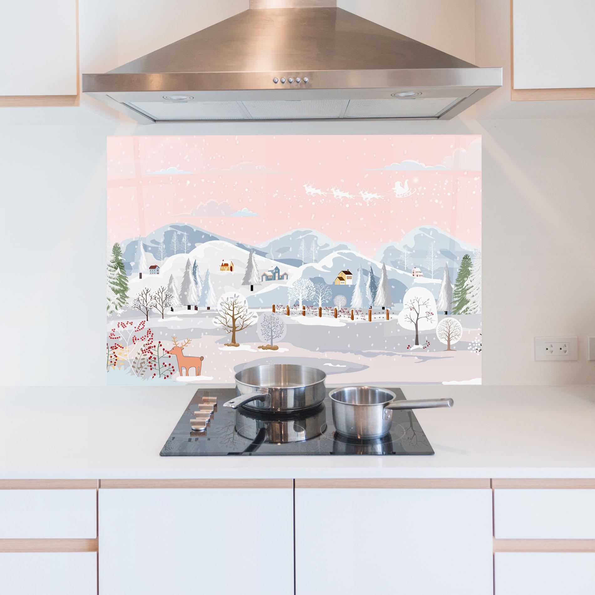 Panou Sticla Bucatarie Pink Sky Winter mockup 5