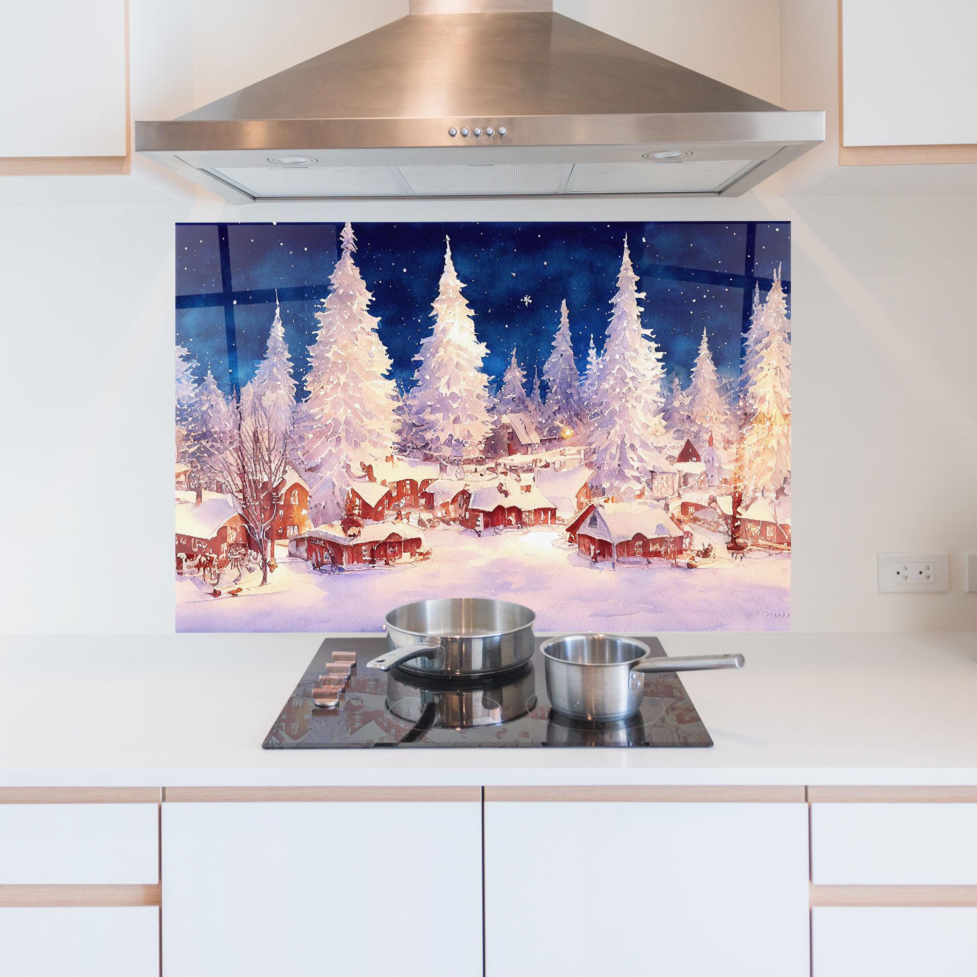 Panou Sticla Bucatarie Snow Falling Painting mockup 5