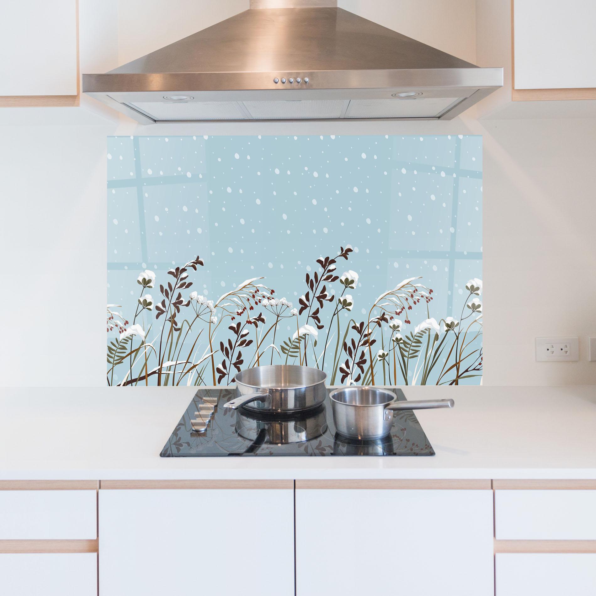 Panou Sticla Bucatarie Snow Plants mockup 5
