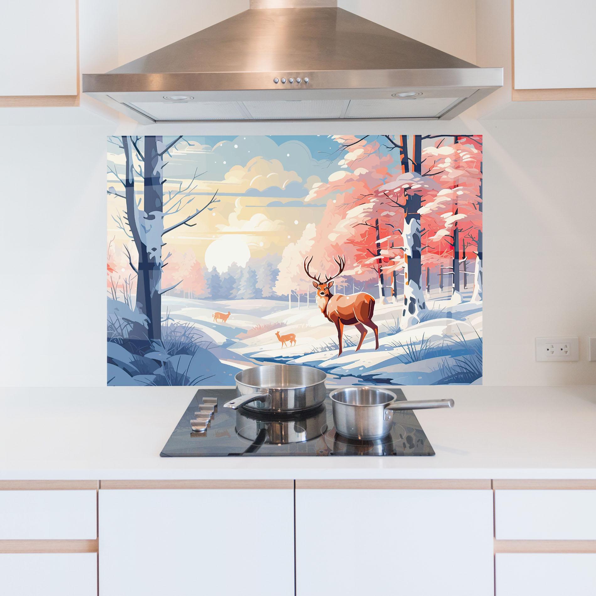 Panou Sticla Bucatarie Winter Deer Art mockup 5
