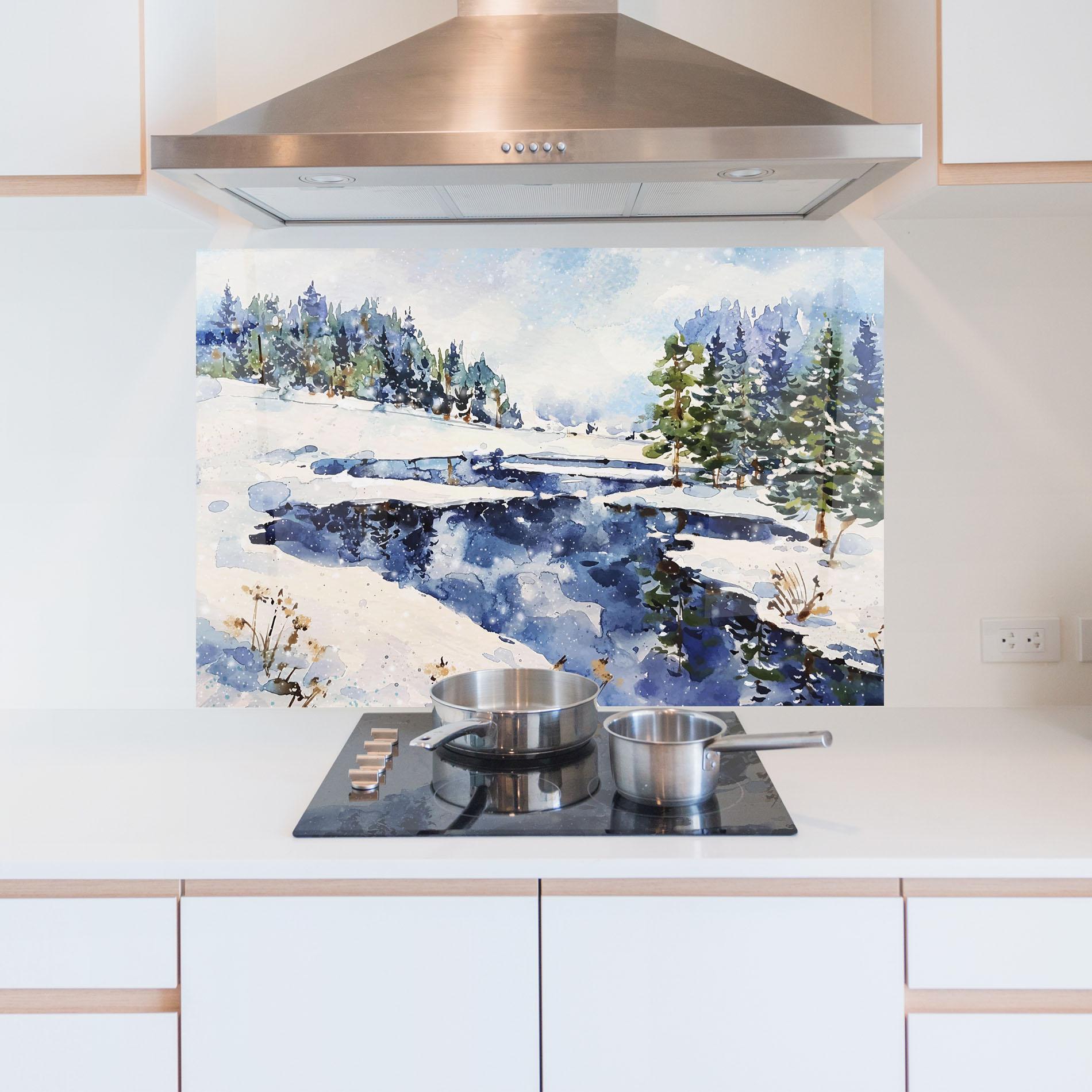 Panou Sticla Bucatarie Winter Painting mockup 5