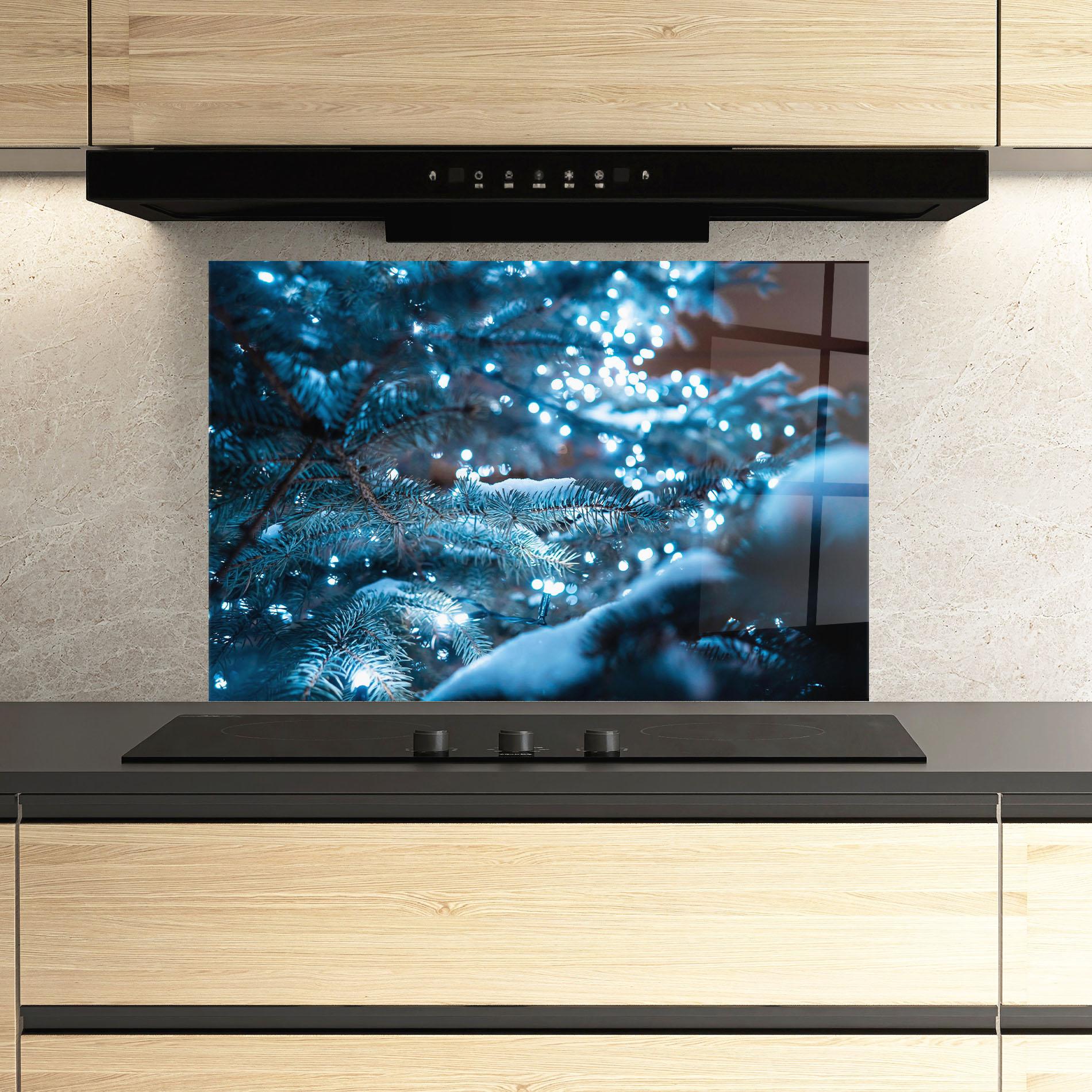 Panou Sticla Bucatarie Blue Christmas Tree mockup 3