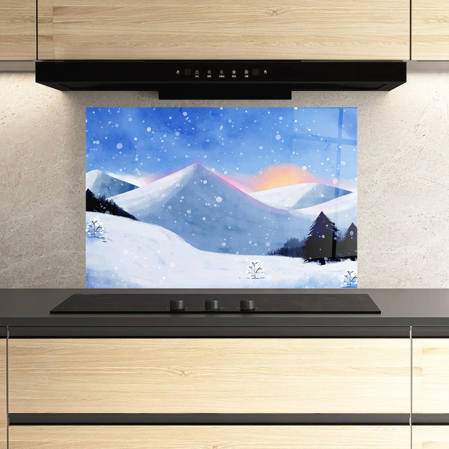 Panou Sticla Bucatarie Mountain Snow Art mockup 3