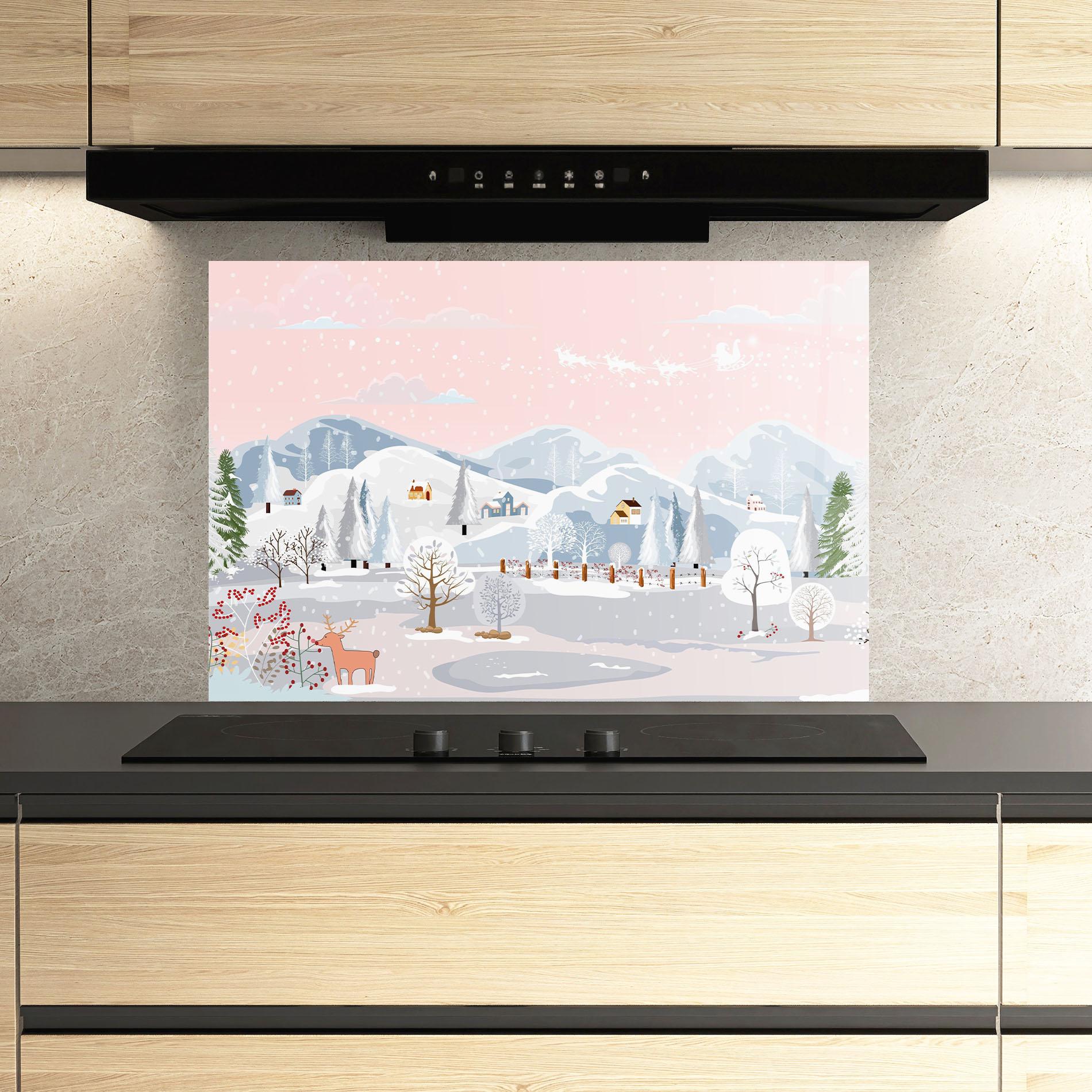 Panou Sticla Bucatarie Pink Sky Winter mockup 3