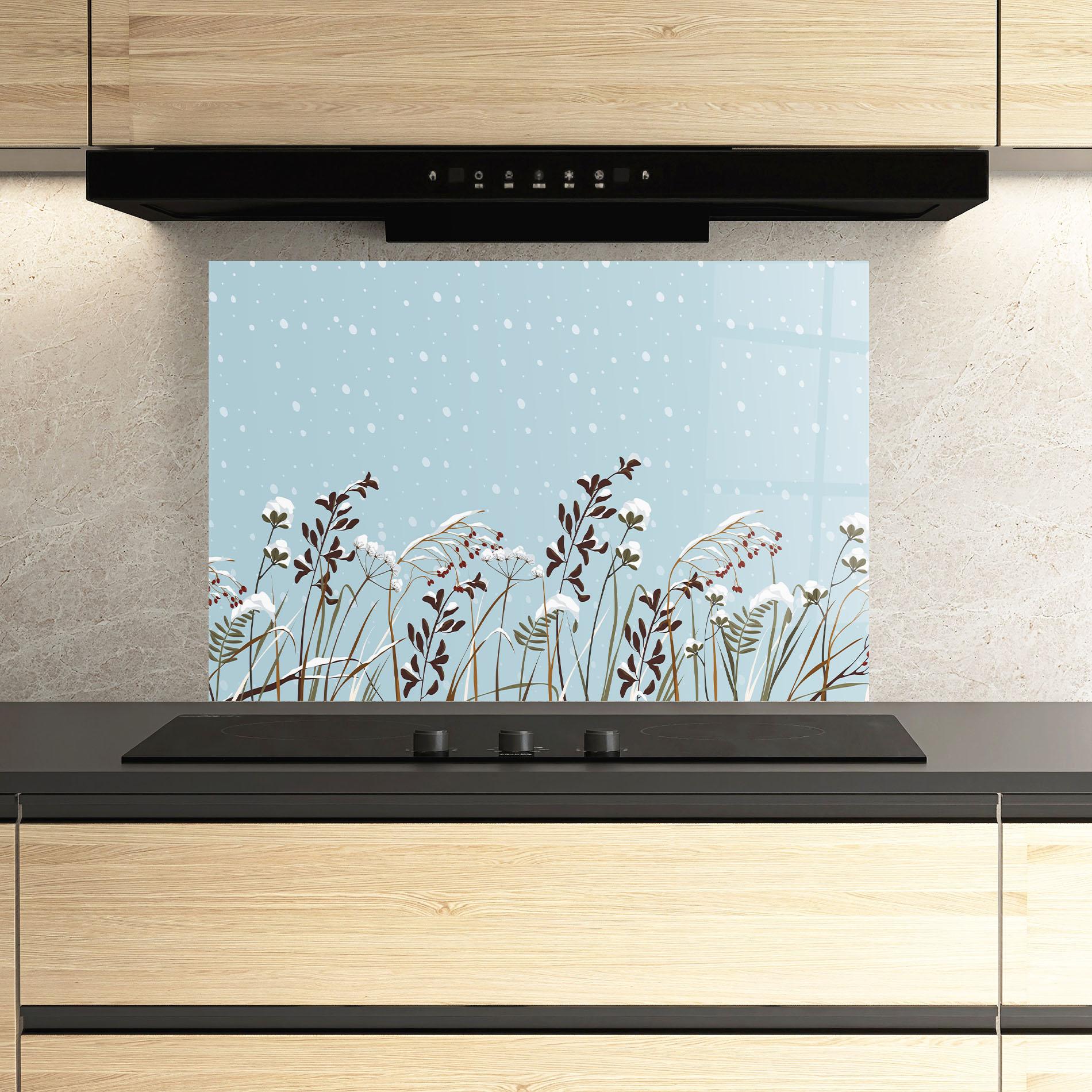 Panou Sticla Bucatarie Snow Plants mockup 3