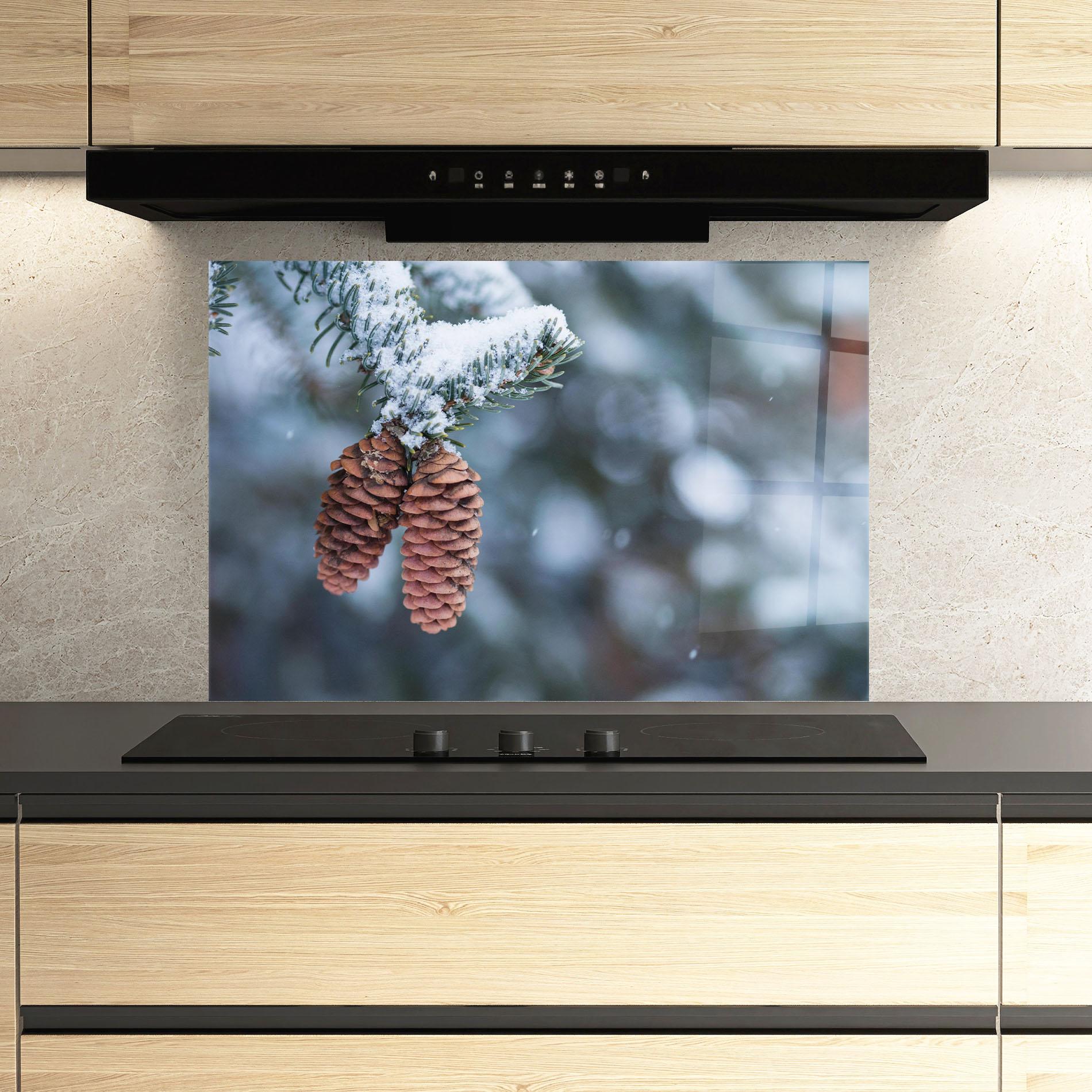 Panou Sticla Bucatarie Winter Cones mockup 3