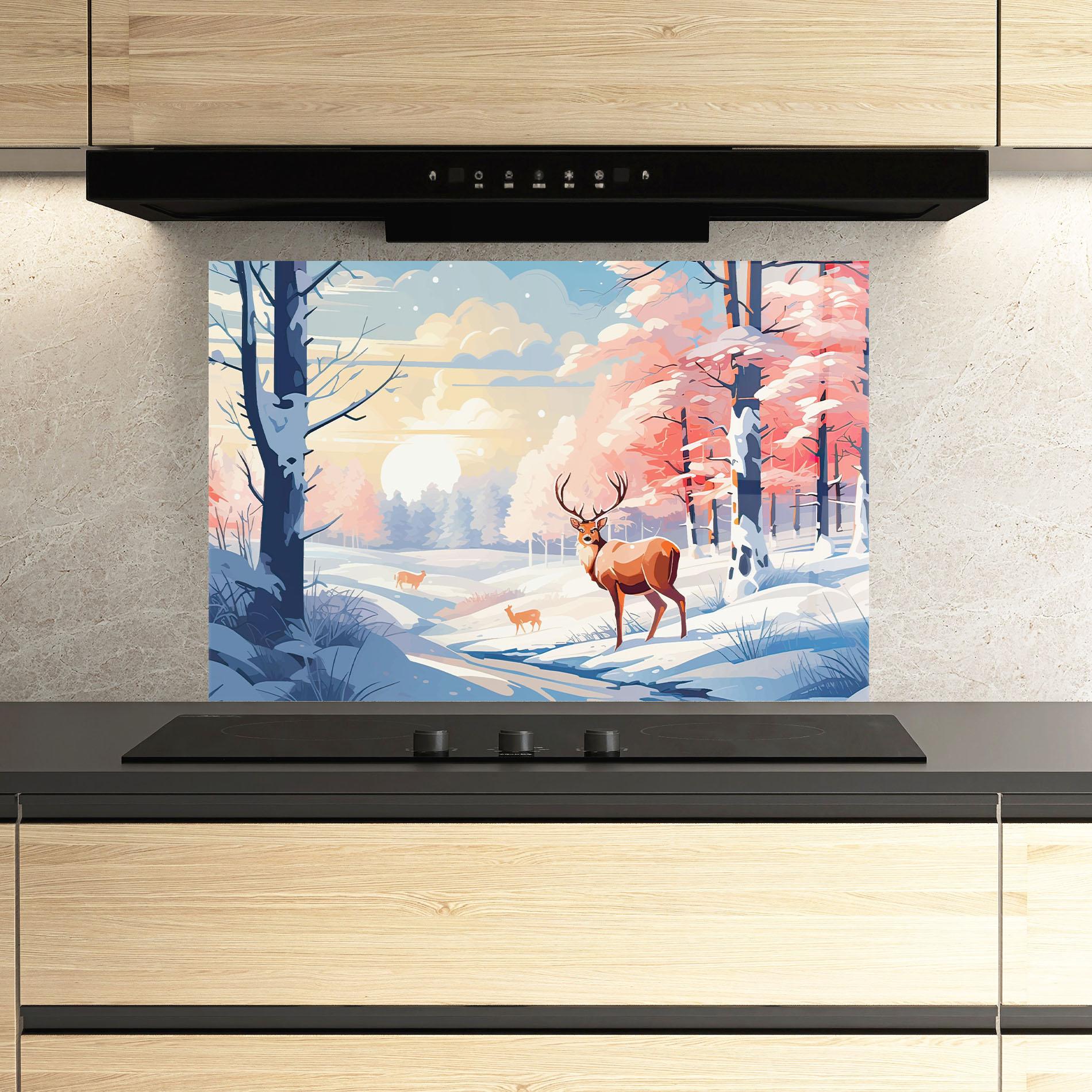 Panou Sticla Bucatarie Winter Deer Art mockup 3