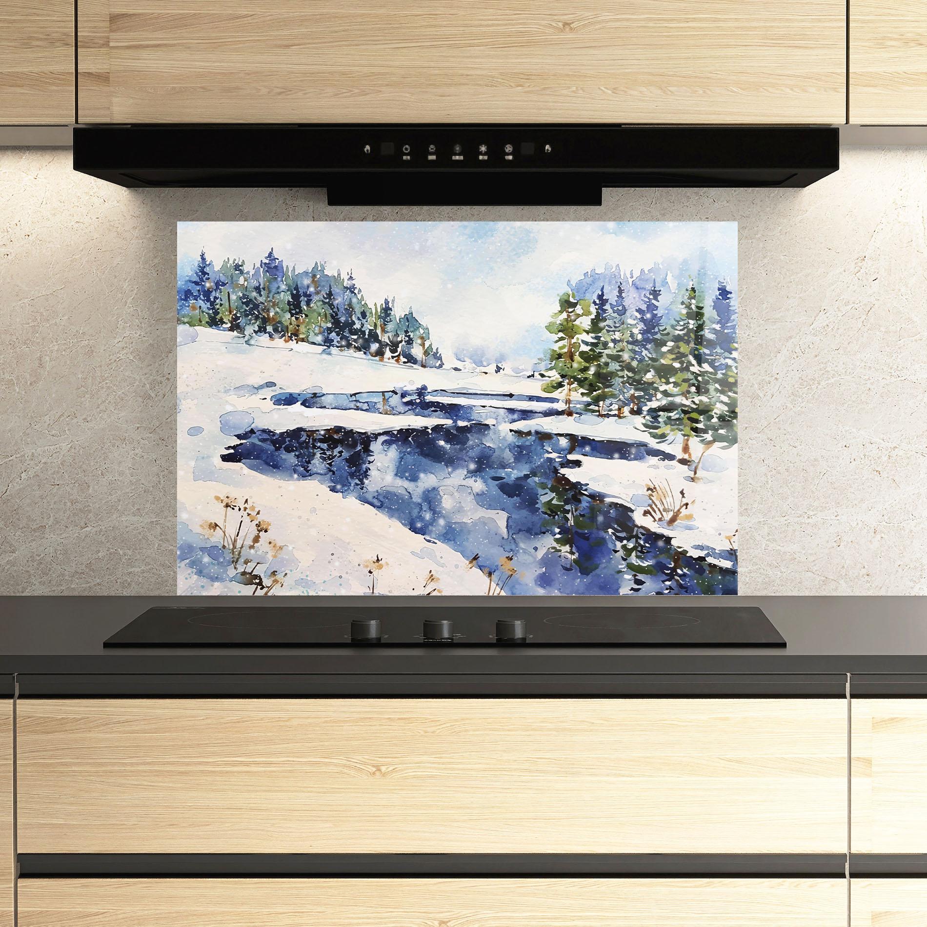 Panou Sticla Bucatarie Winter Painting mockup 3