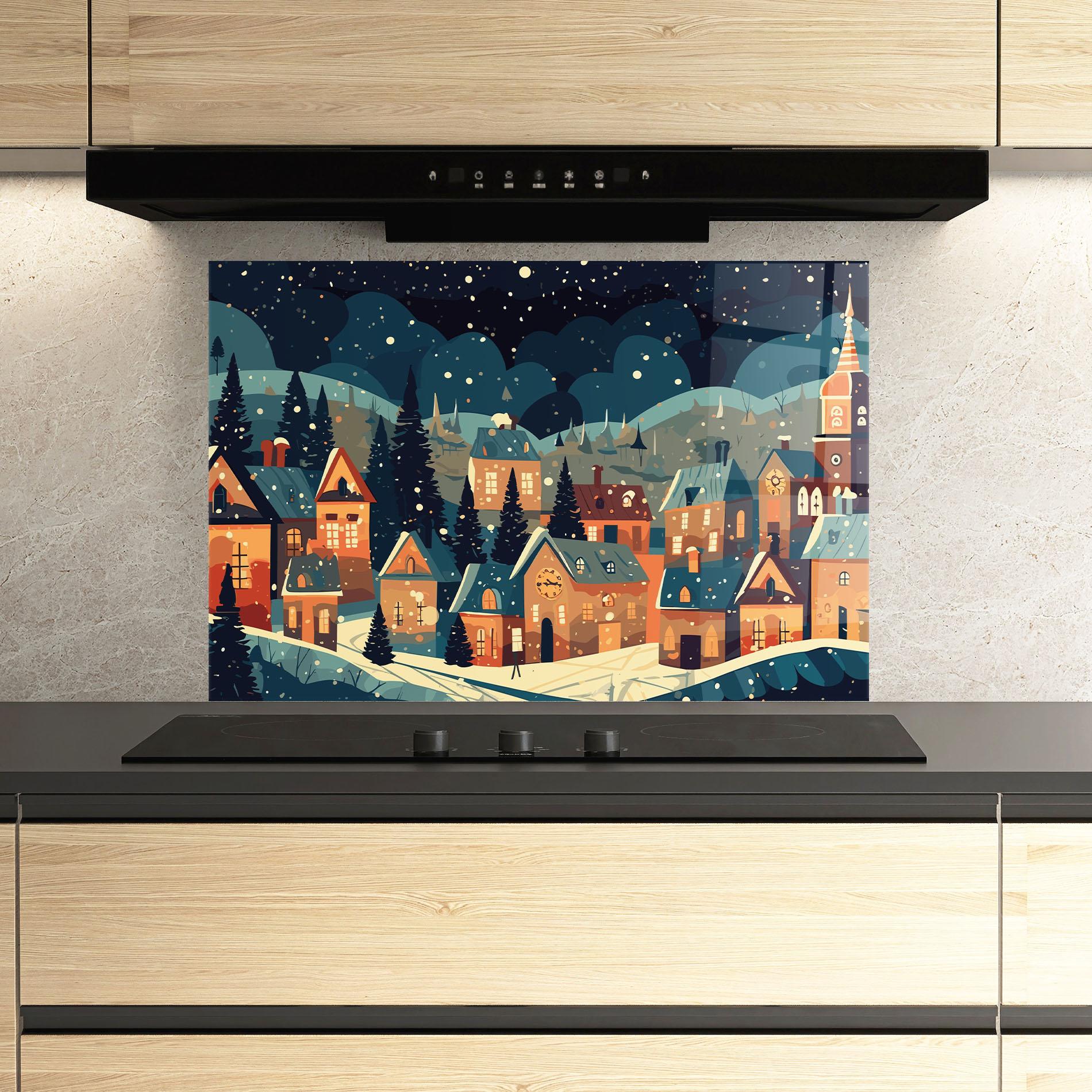 Panou Sticla Bucatarie Winter View Houses mockup 3