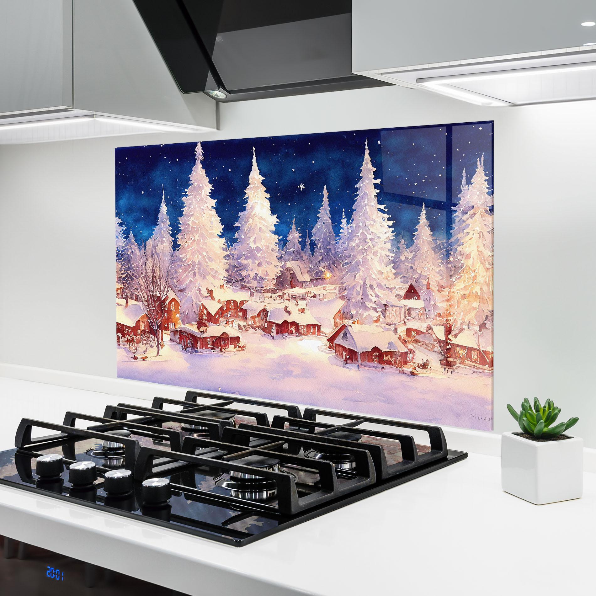 Panou Sticla Bucatarie Snow Falling Painting mockup 6