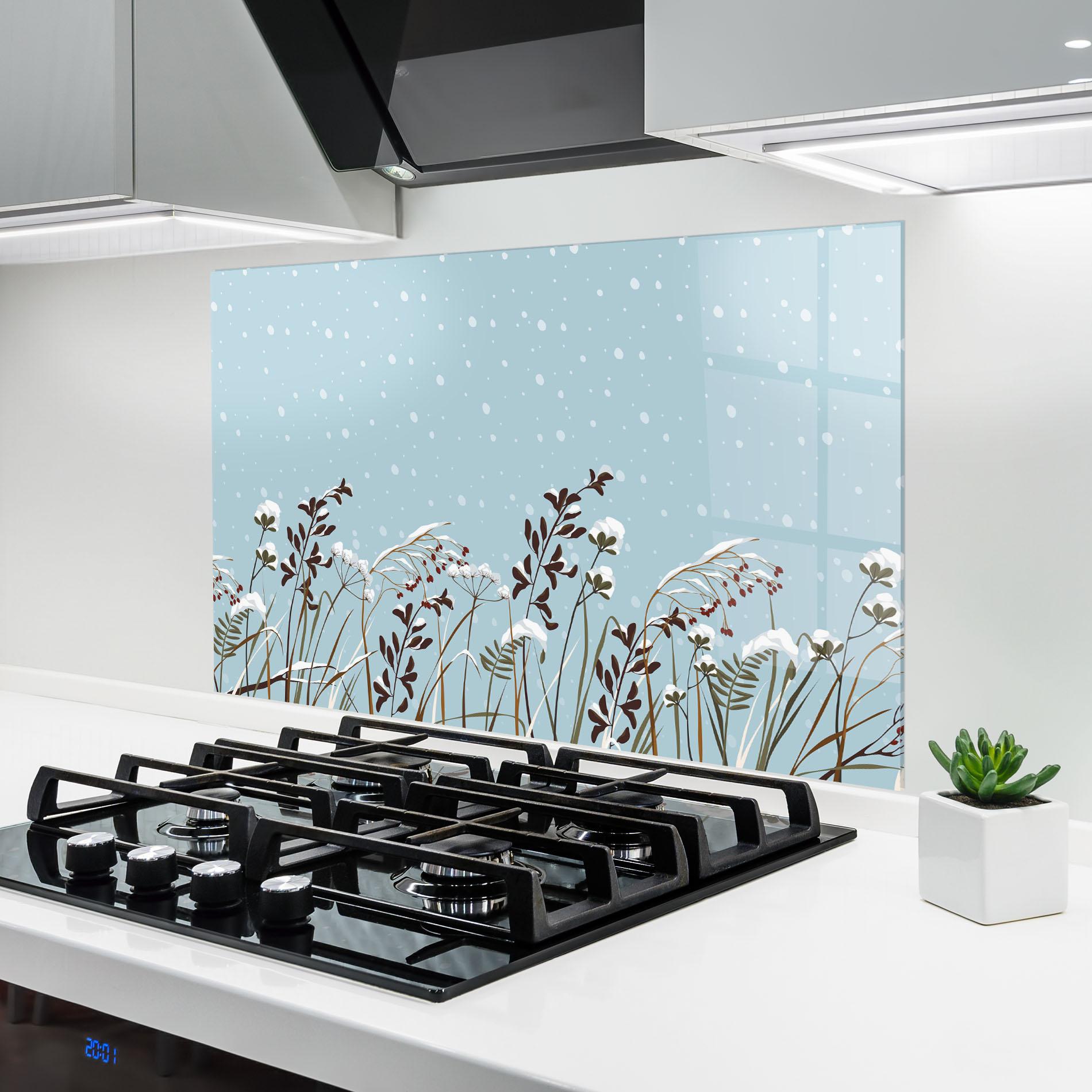 Panou Sticla Bucatarie Snow Plants mockup 6
