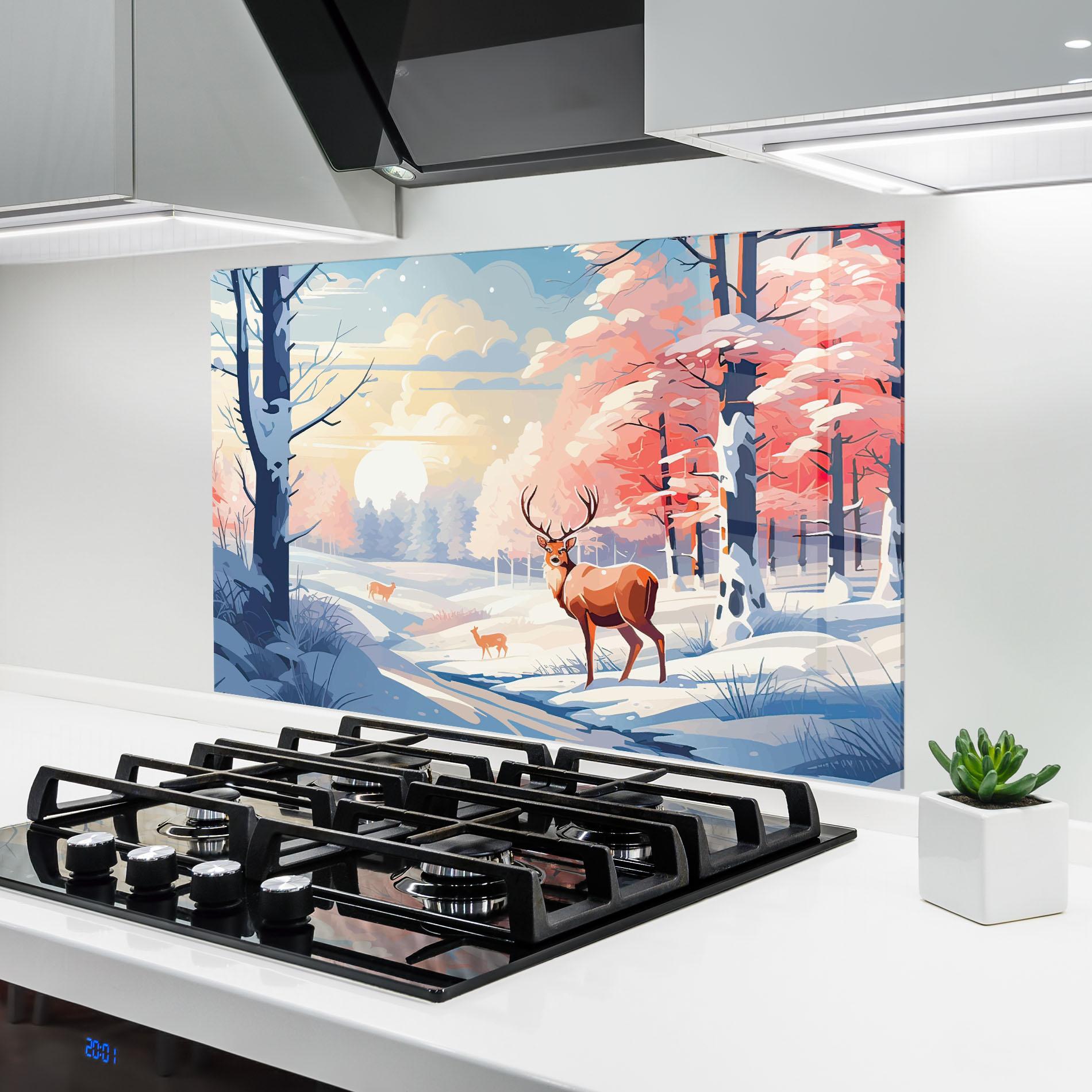 Panou Sticla Bucatarie Winter Deer Art mockup 6