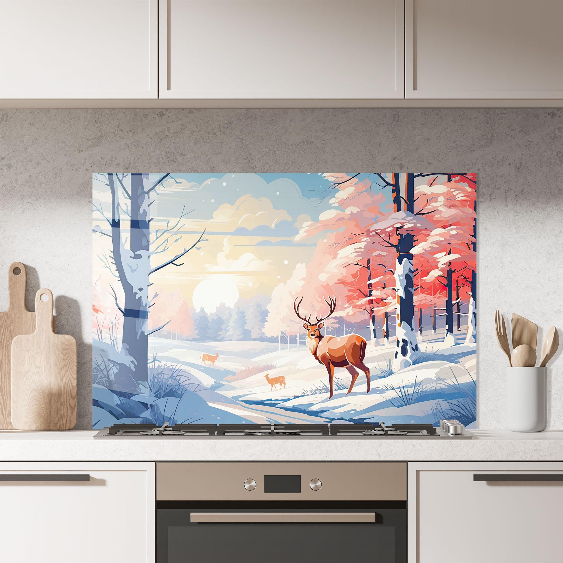 Panou Sticla Bucatarie Winter Deer Art mockup 7