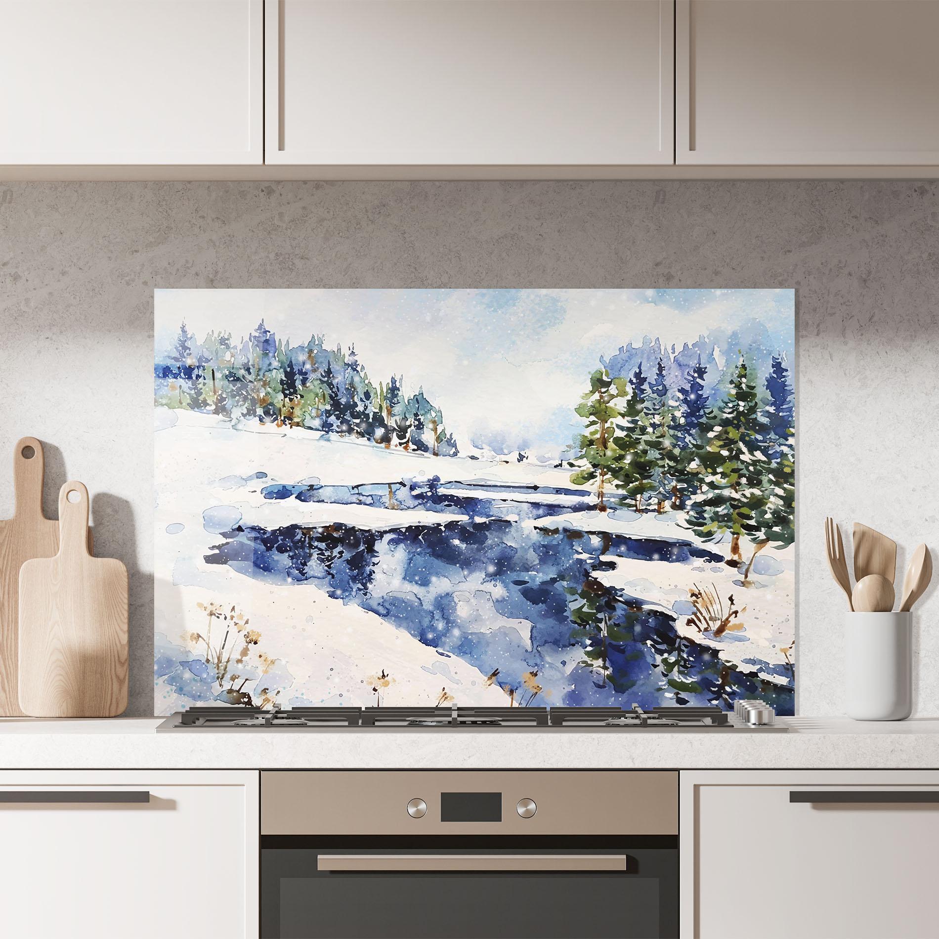 Panou Sticla Bucatarie Winter Painting mockup 7