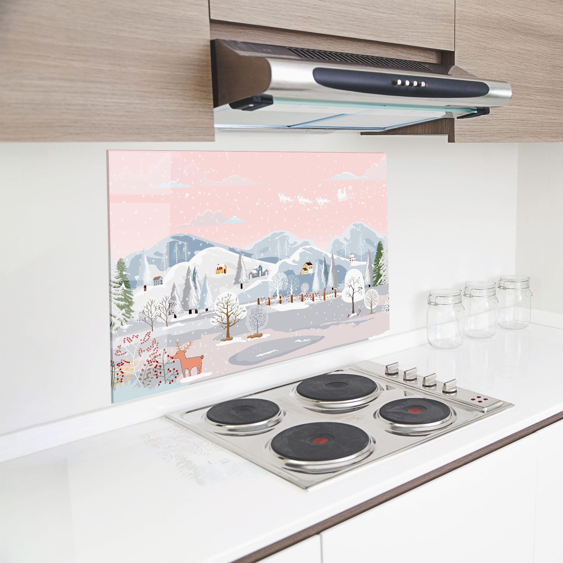 Panou Sticla Bucatarie Pink Sky Winter mockup 8