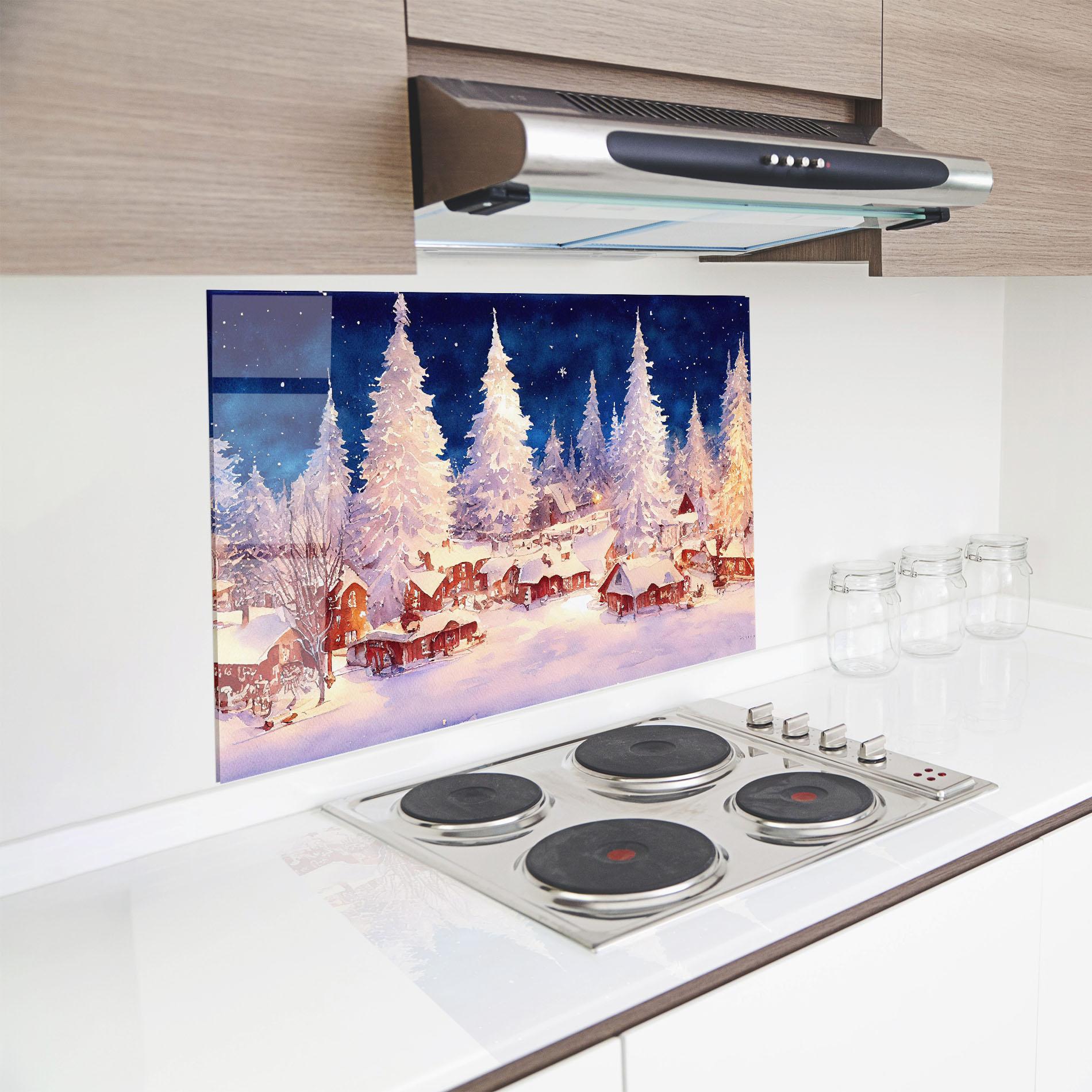 Panou Sticla Bucatarie Snow Falling Painting mockup 8