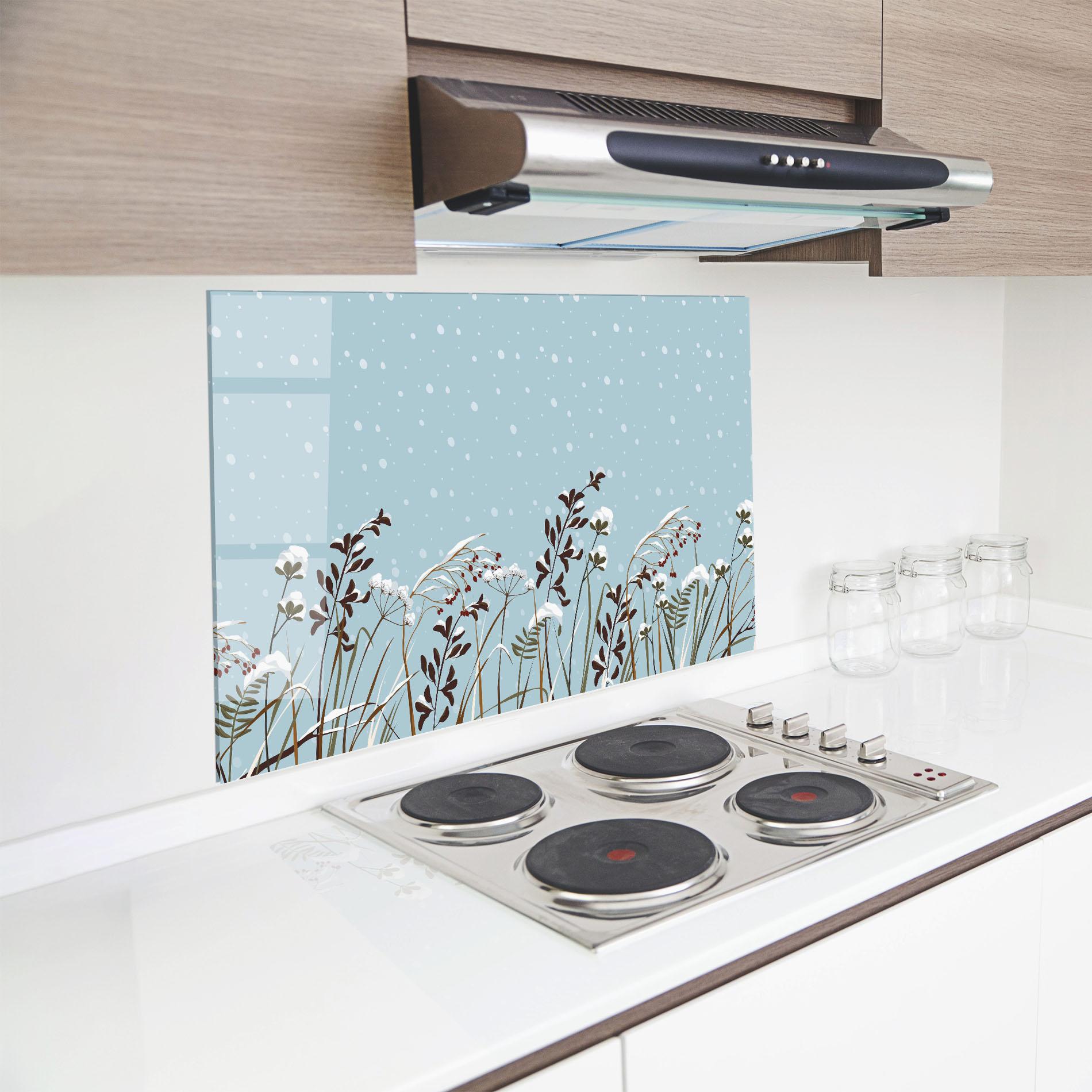 Panou Sticla Bucatarie Snow Plants mockup 8