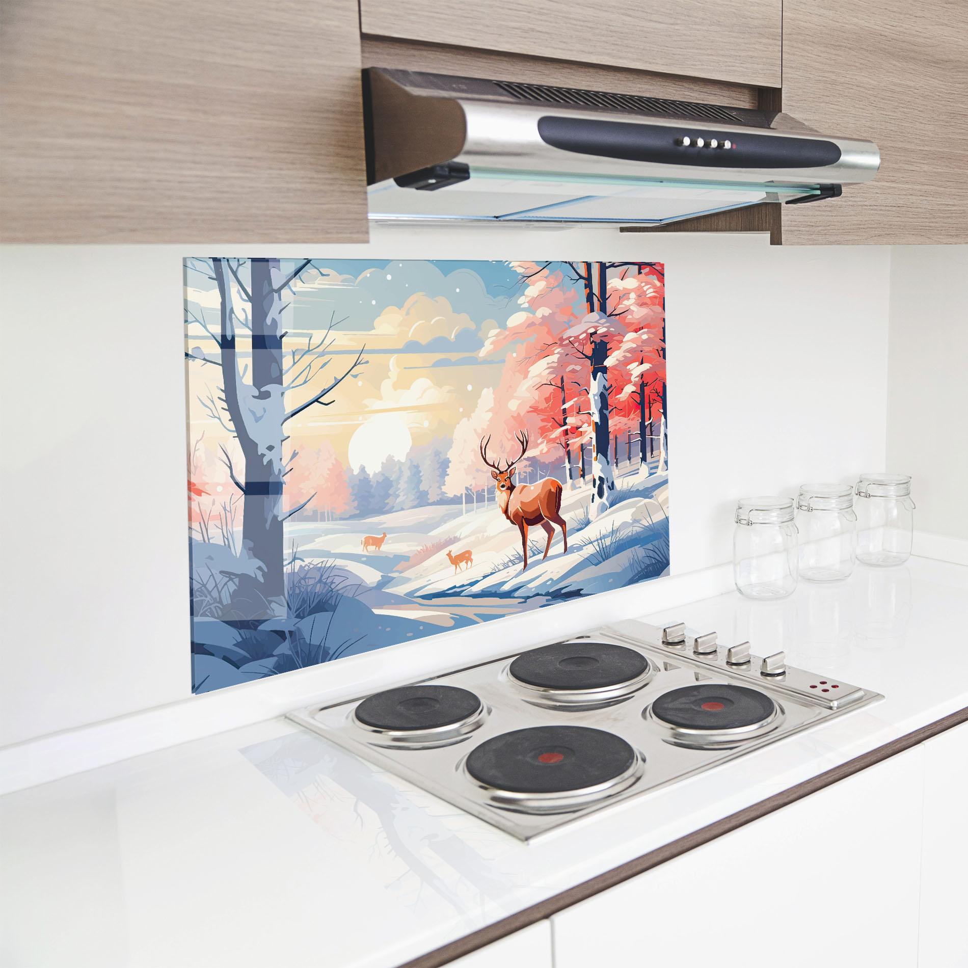 Panou Sticla Bucatarie Winter Deer Art mockup 8