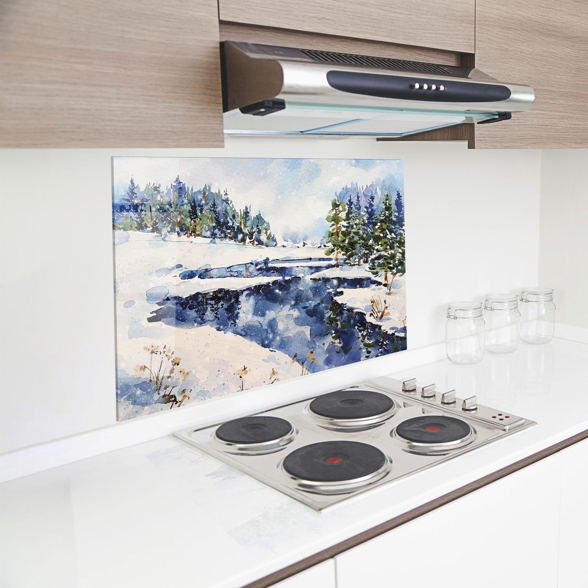 Panou Sticla Bucatarie Winter Painting mockup 8