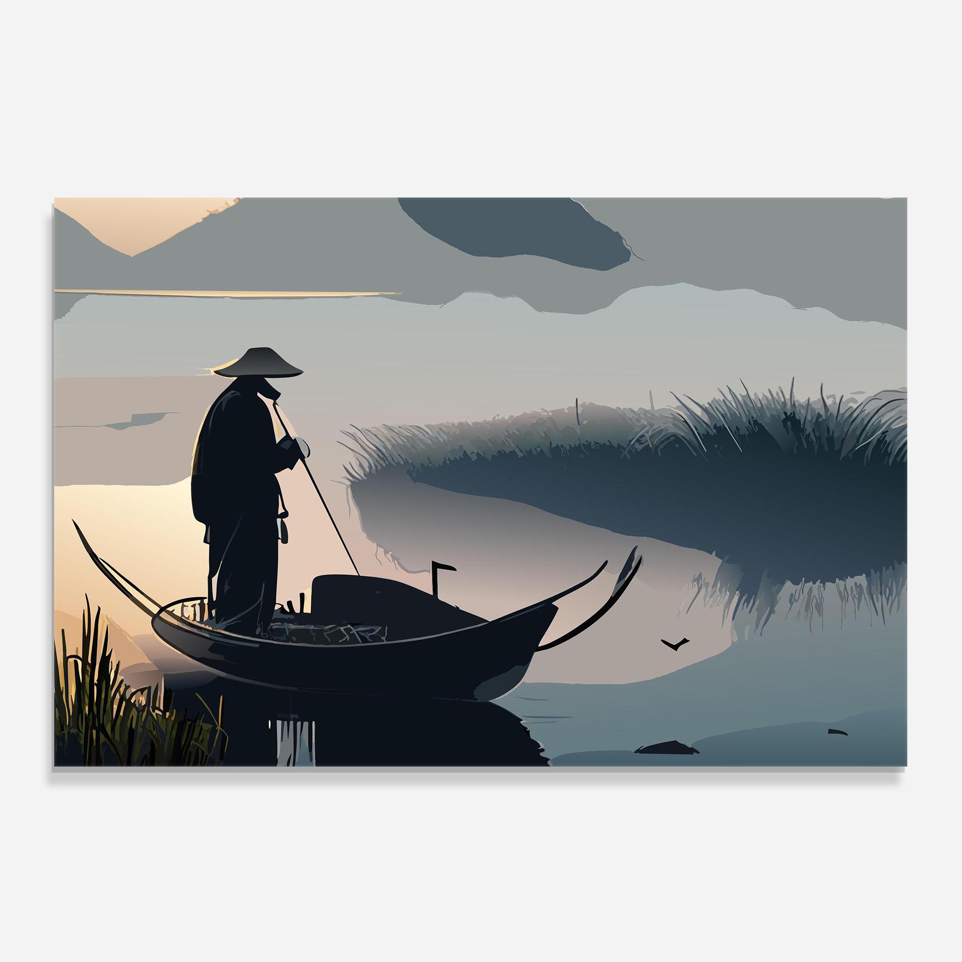 Panou Sticla Bucatarie Japan Lake Man mockup 0