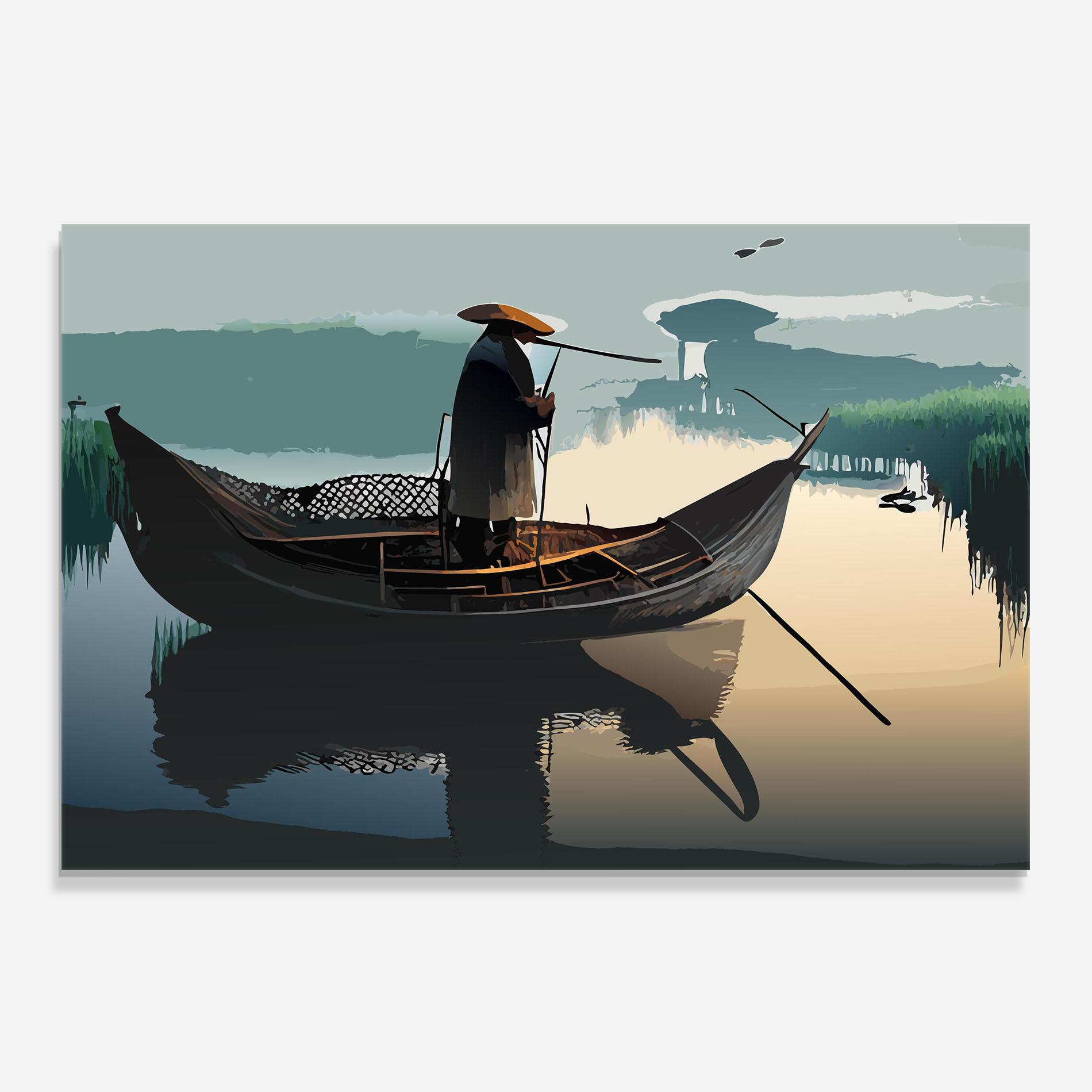Panou Sticla Bucatarie Japan Man Lake mockup 0