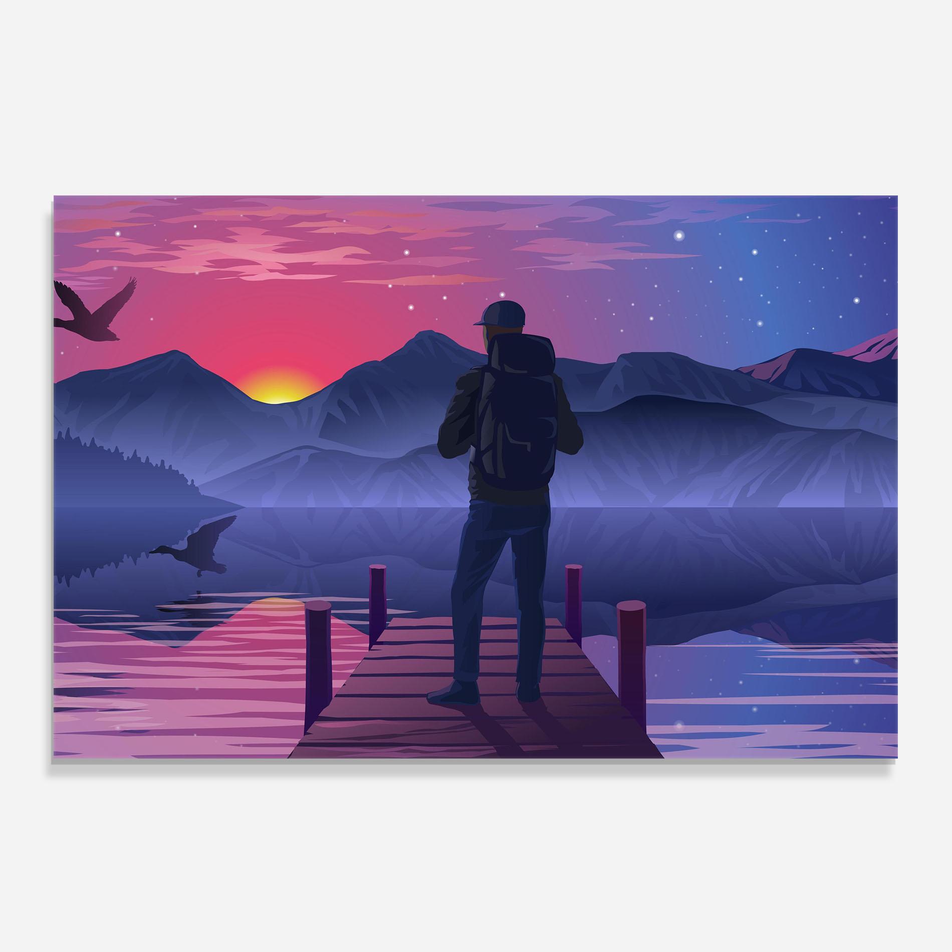 Panou Sticla Bucatarie Lake Pink Night mockup 0