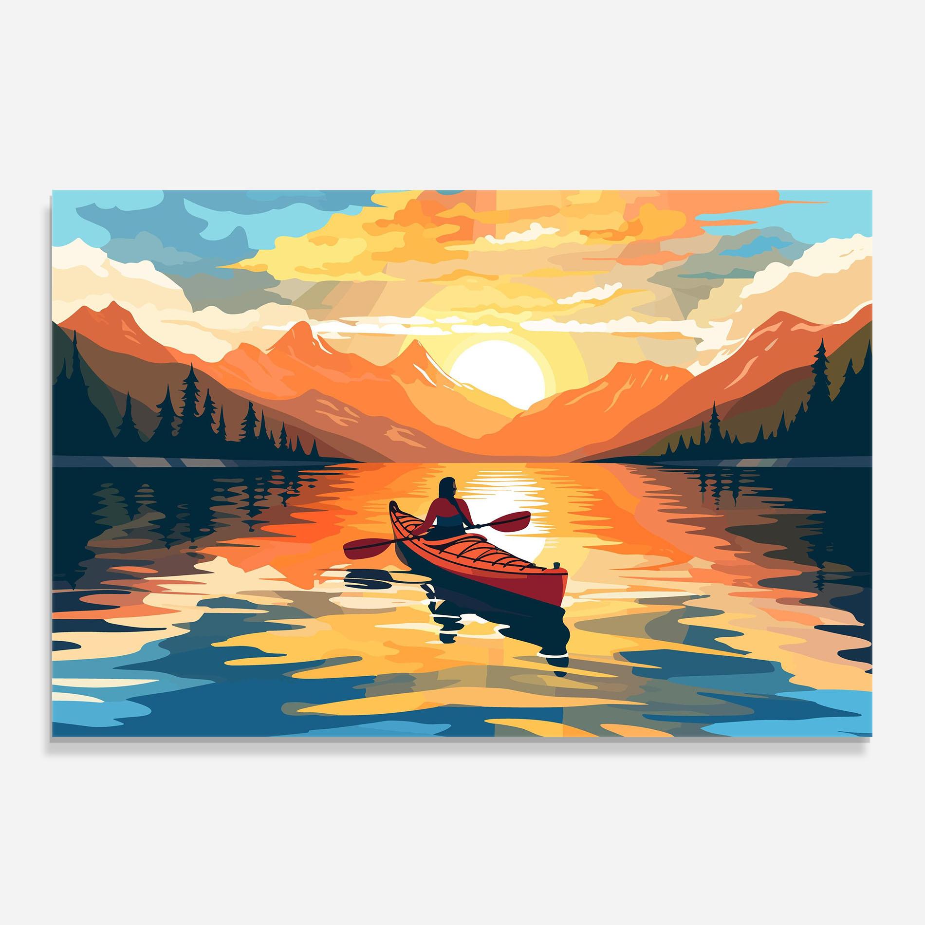 Panou Sticla Bucatarie Young_woman_kayaking_in_crystal_lake_illustration_6 mockup 0