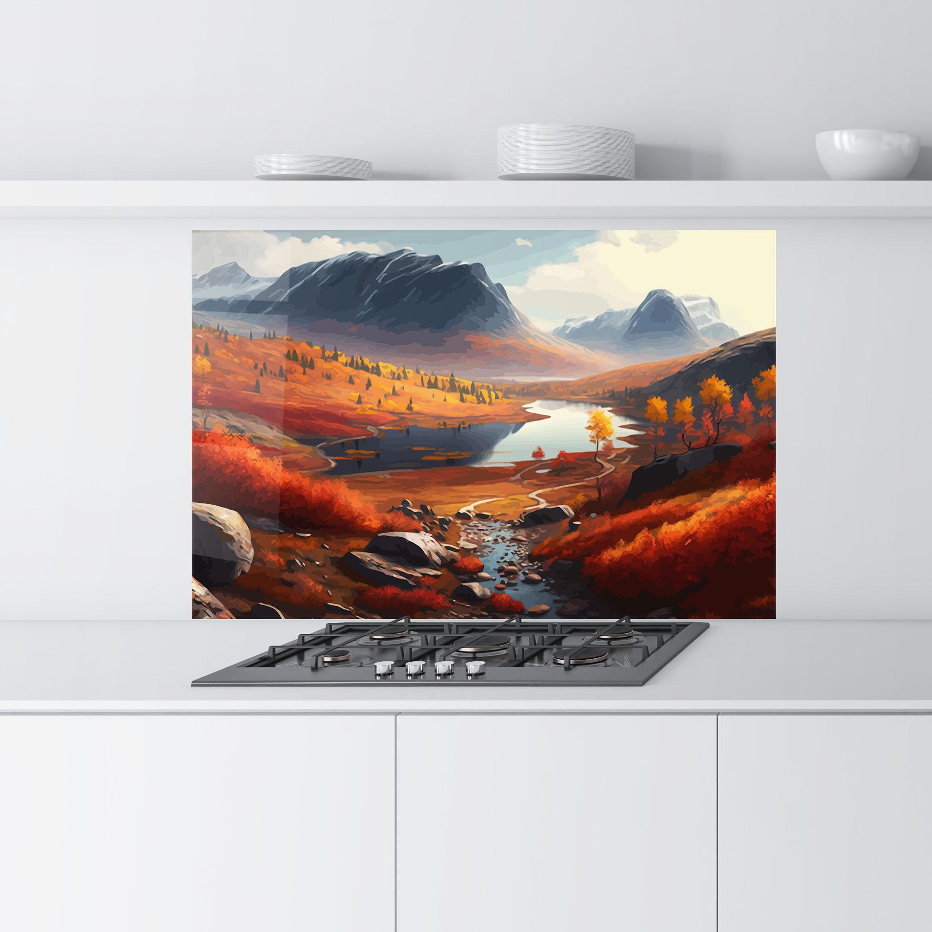 Panou Sticla Bucatarie Autumn Field Lake mockup 9