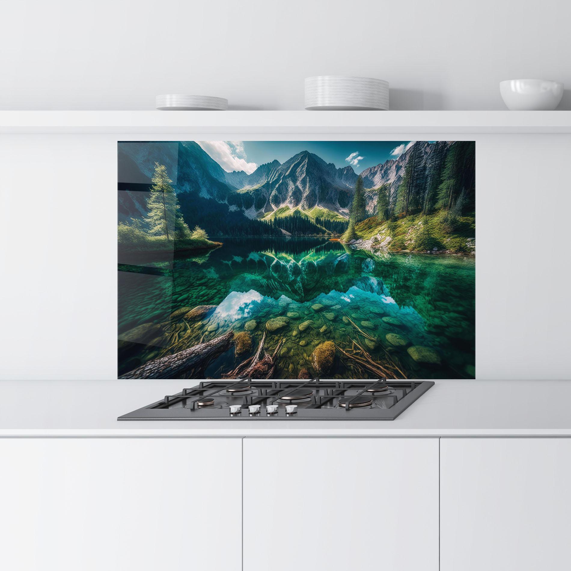 Panou Sticla Bucatarie Beautiful Lake Mountain mockup 9