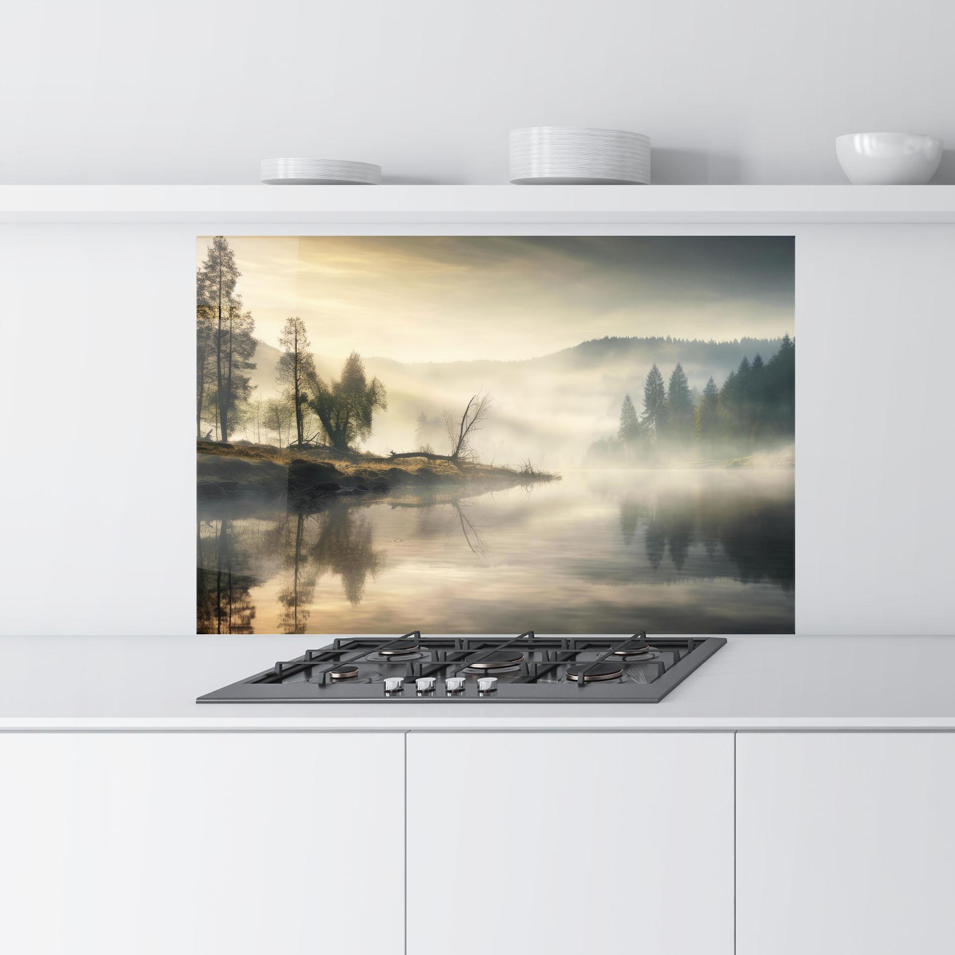 Panou Sticla Bucatarie Foggy Morning mockup 9