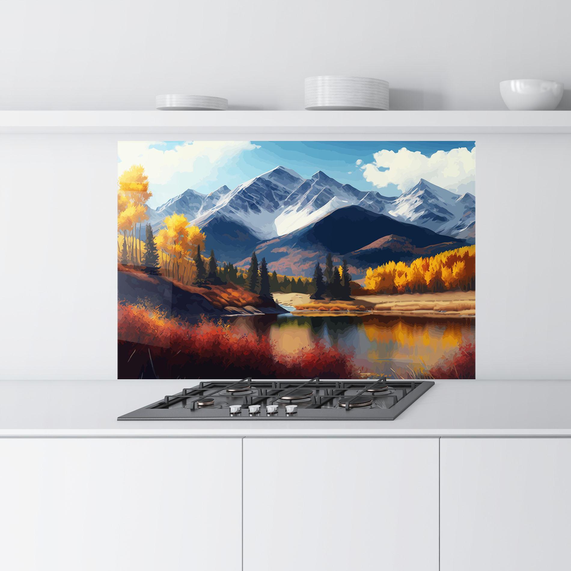 Panou Sticla Bucatarie Lake Autumn View mockup 9