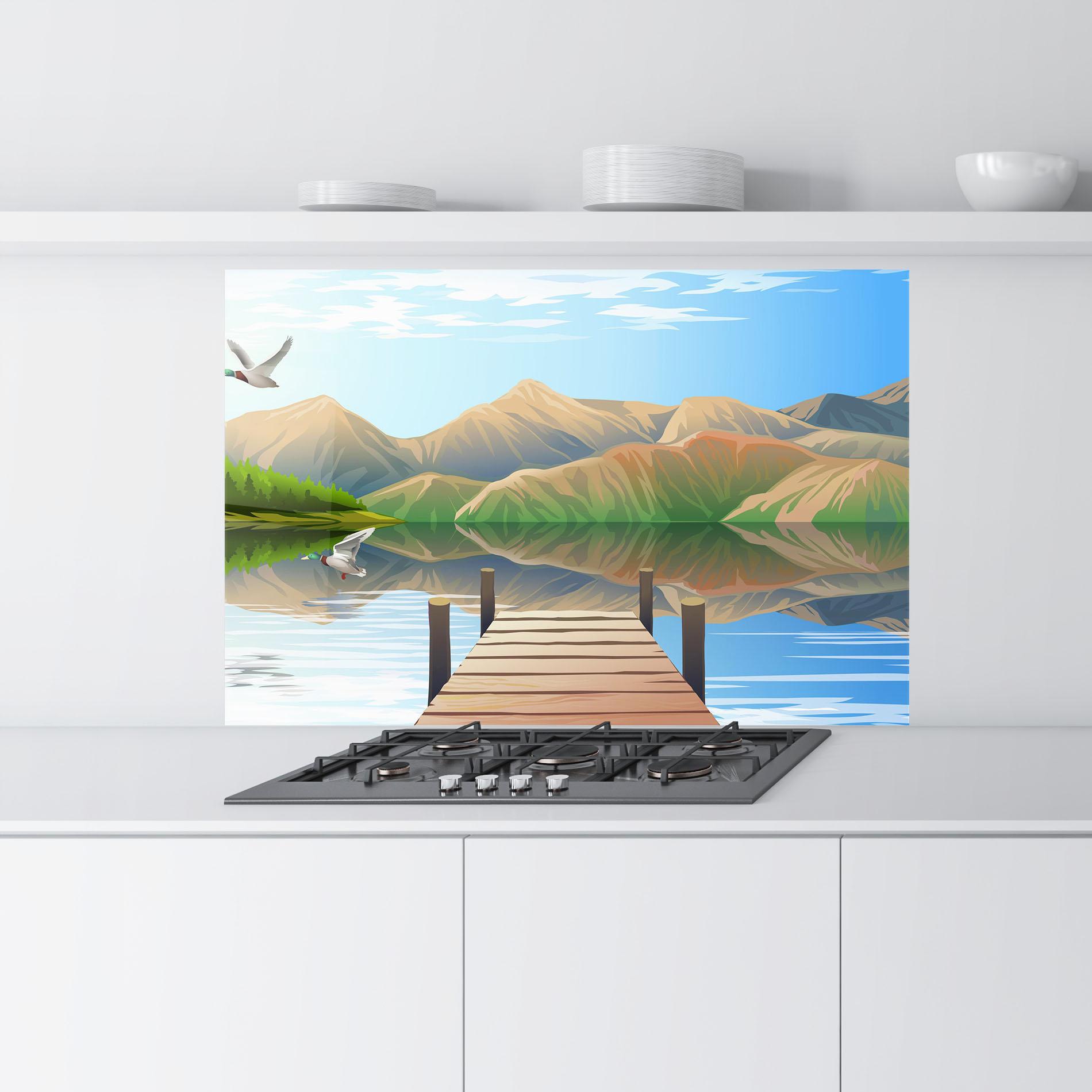 Panou Sticla Bucatarie Morning Lake mockup 9
