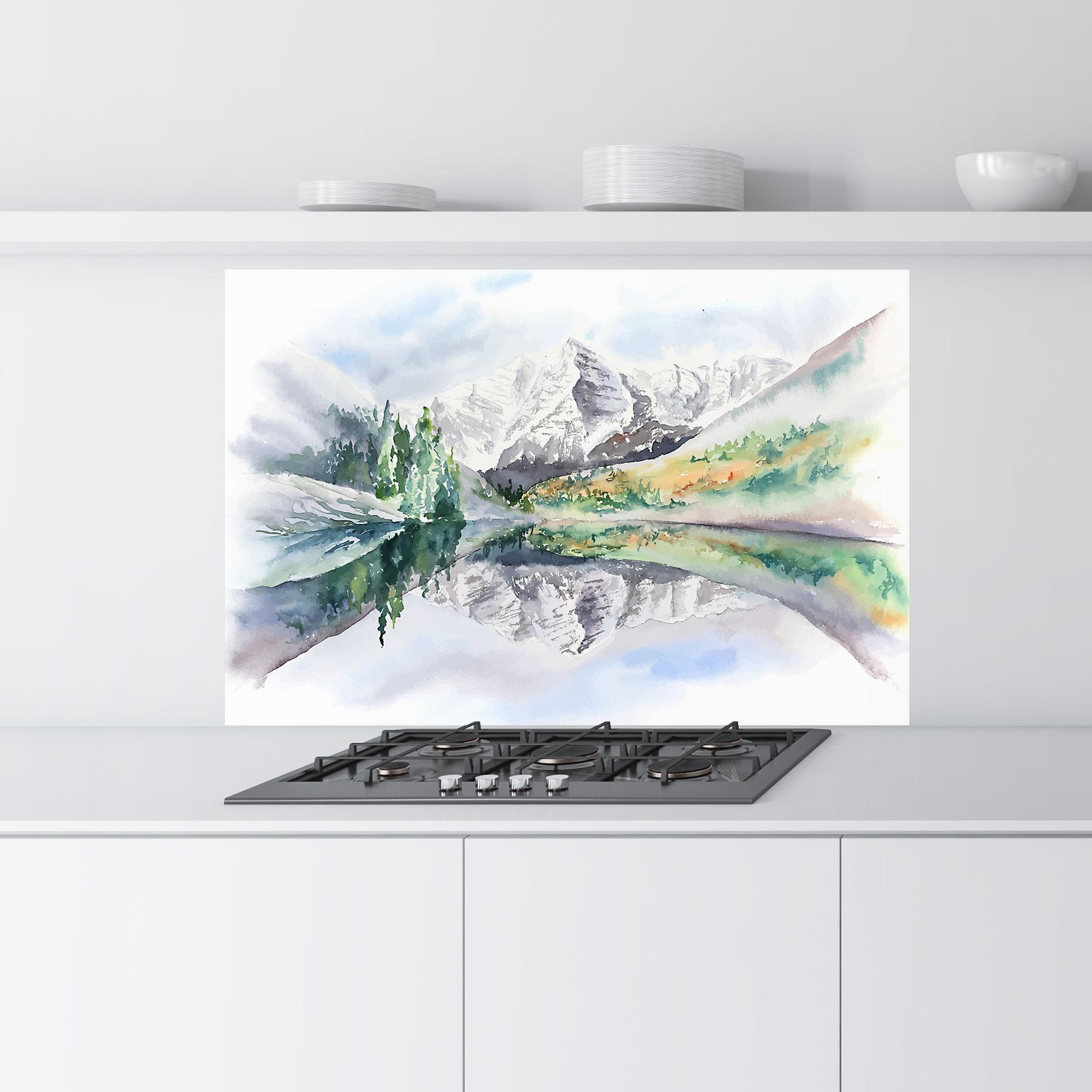 Panou Sticla Bucatarie Mountain Lake Paint mockup 9