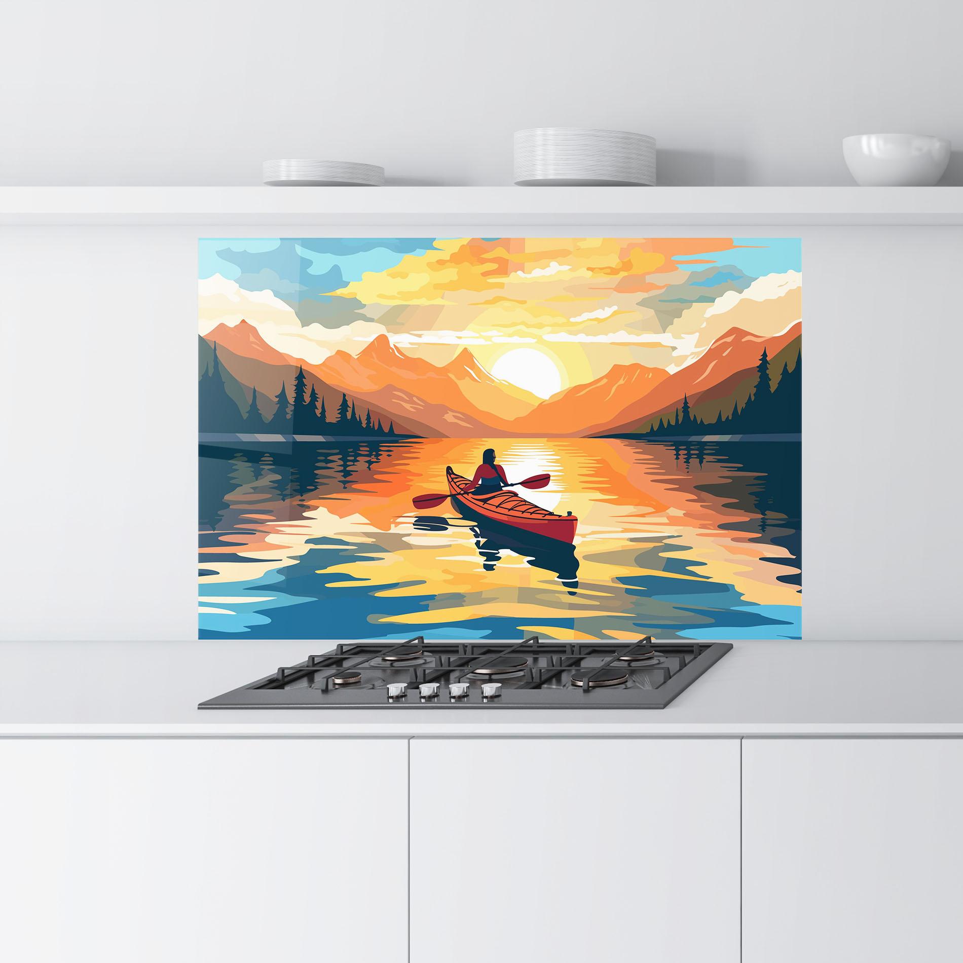 Panou Sticla Bucatarie Young_woman_kayaking_in_crystal_lake_illustration_6 mockup 9