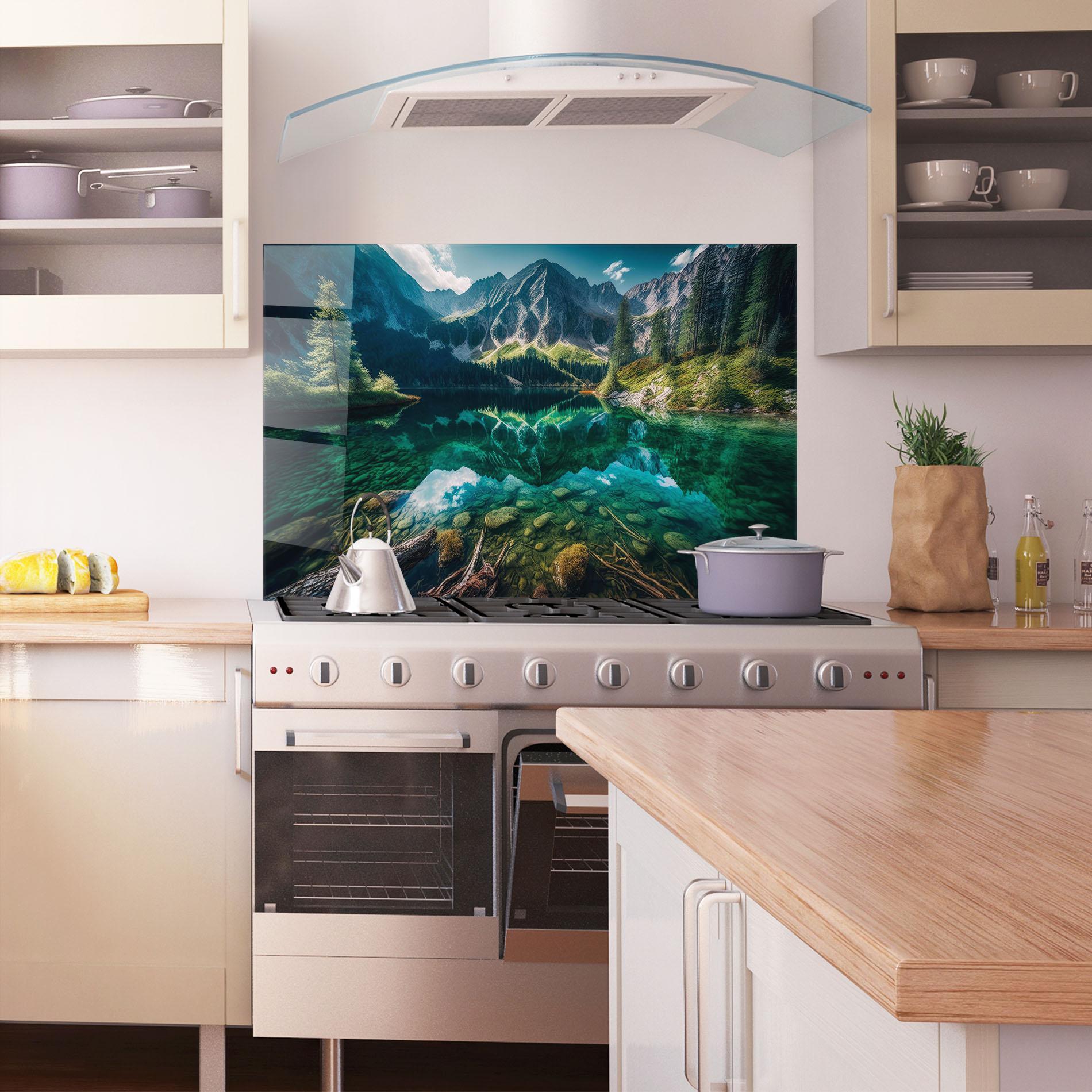 Panou Sticla Bucatarie Beautiful Lake Mountain mockup 1