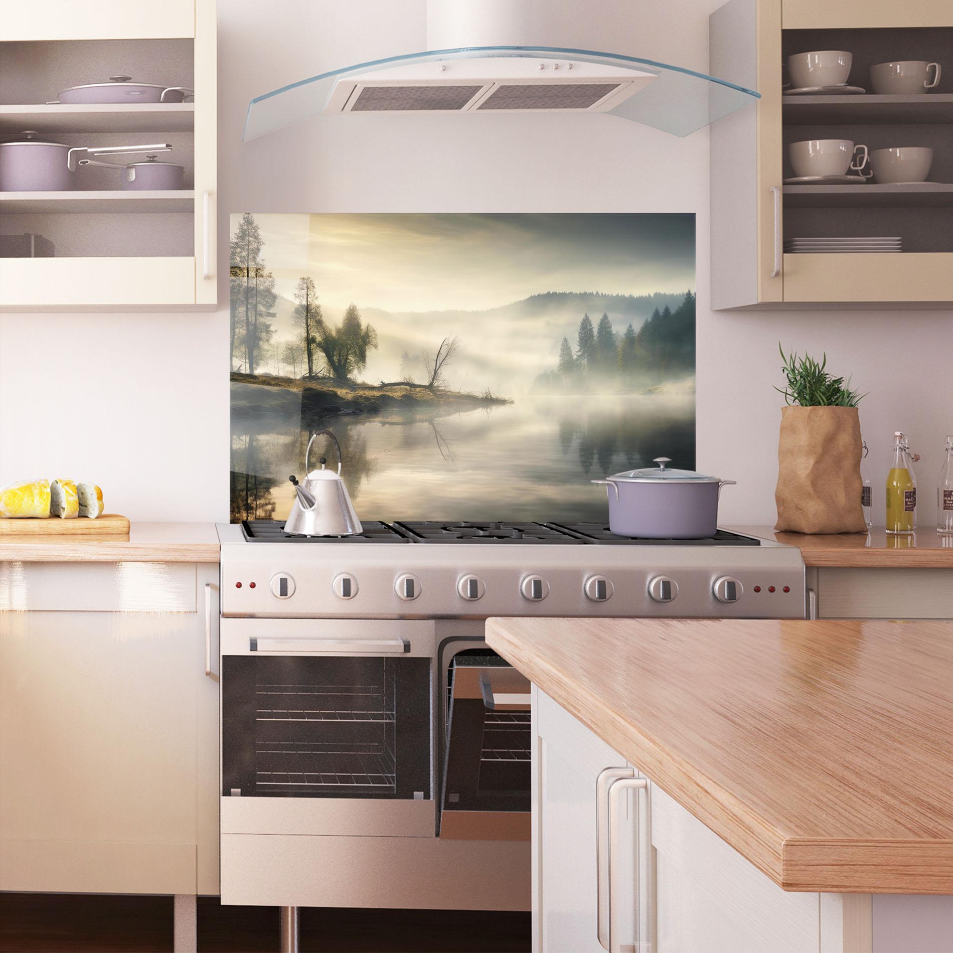 Panou Sticla Bucatarie Foggy Morning mockup 1