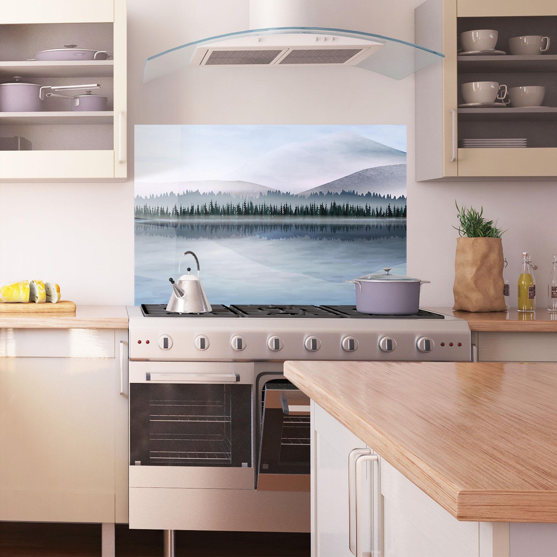 Panou Sticla Bucatarie Grey Lake Trees mockup 1