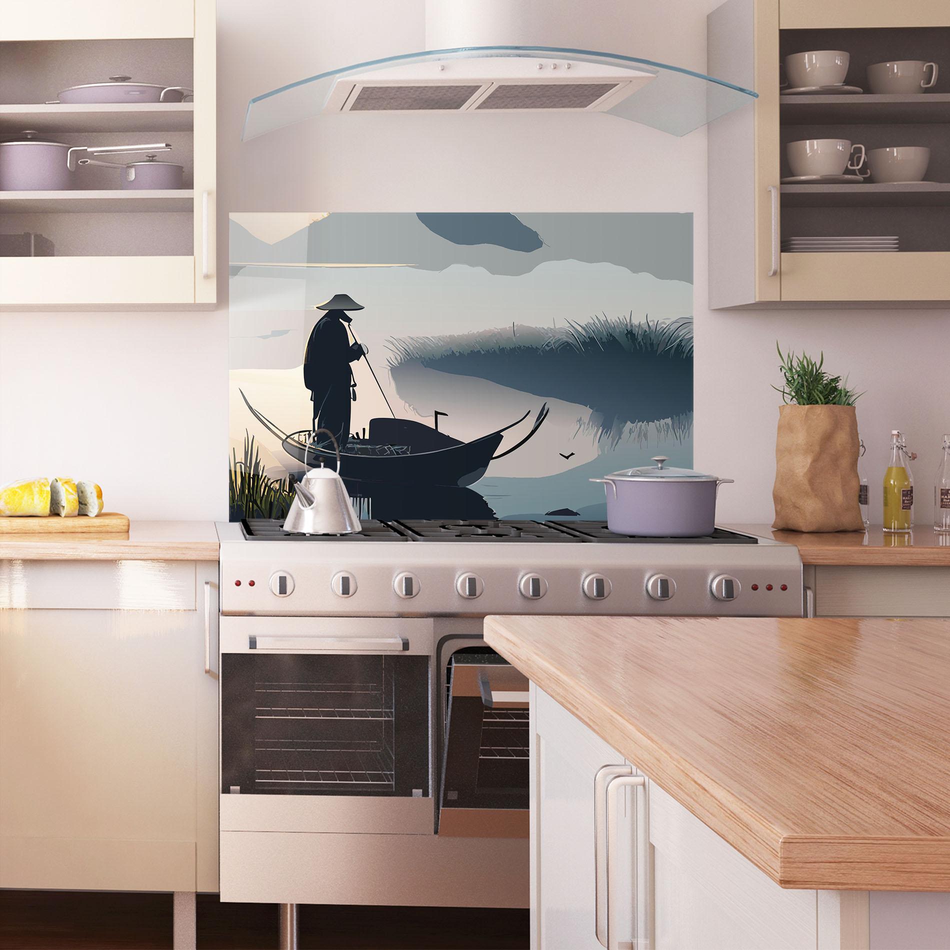 Panou Sticla Bucatarie Japan Lake Man mockup 1