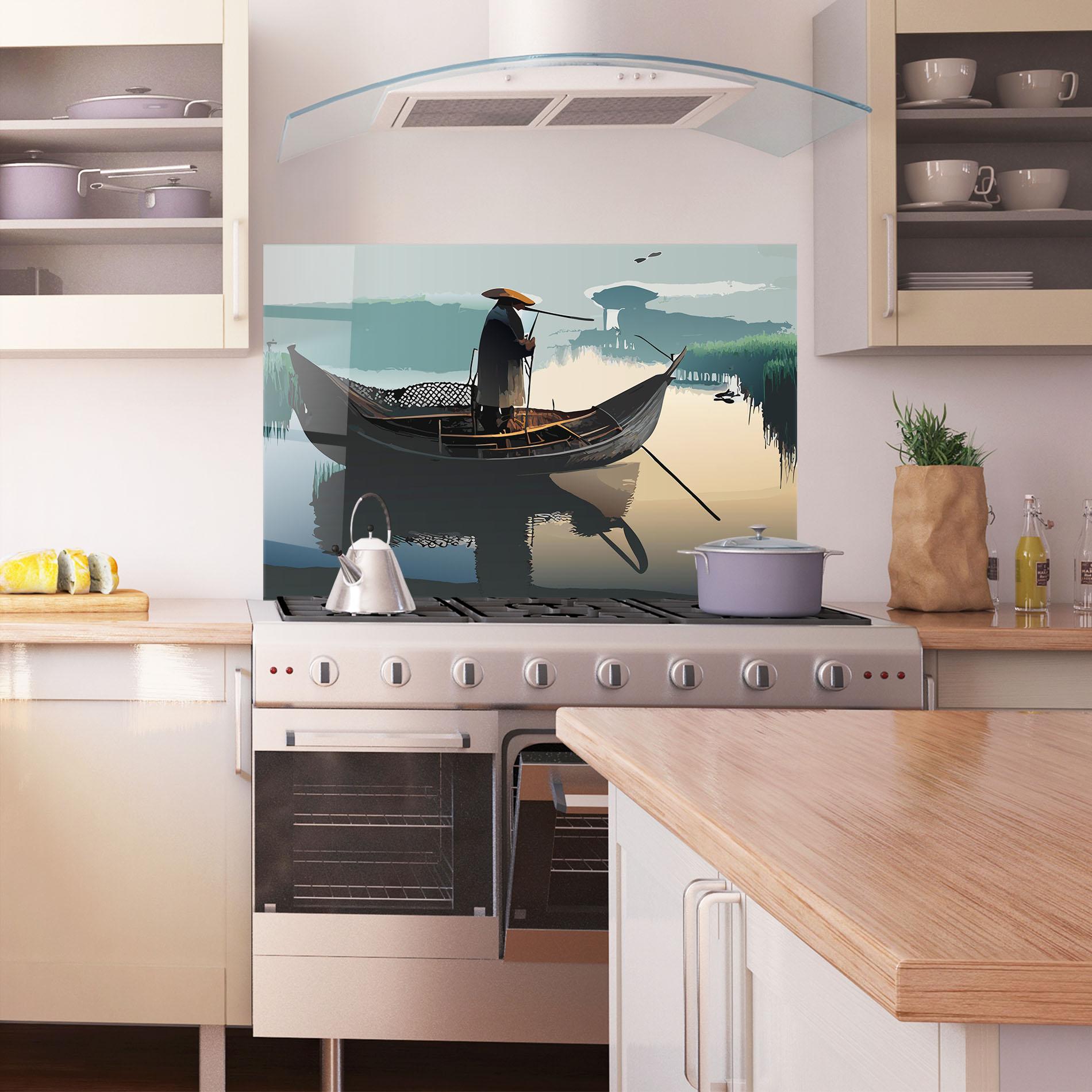 Panou Sticla Bucatarie Japan Man Lake mockup 1