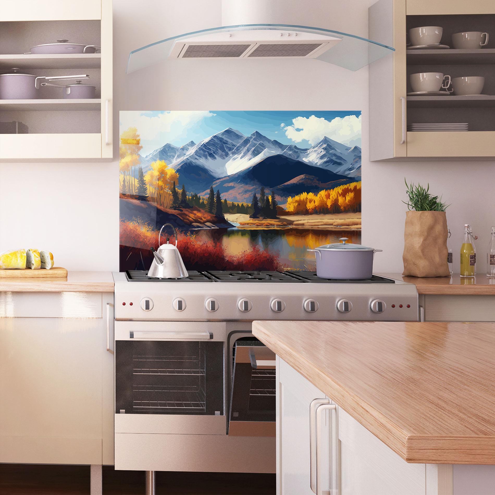 Panou Sticla Bucatarie Lake Autumn View mockup 1