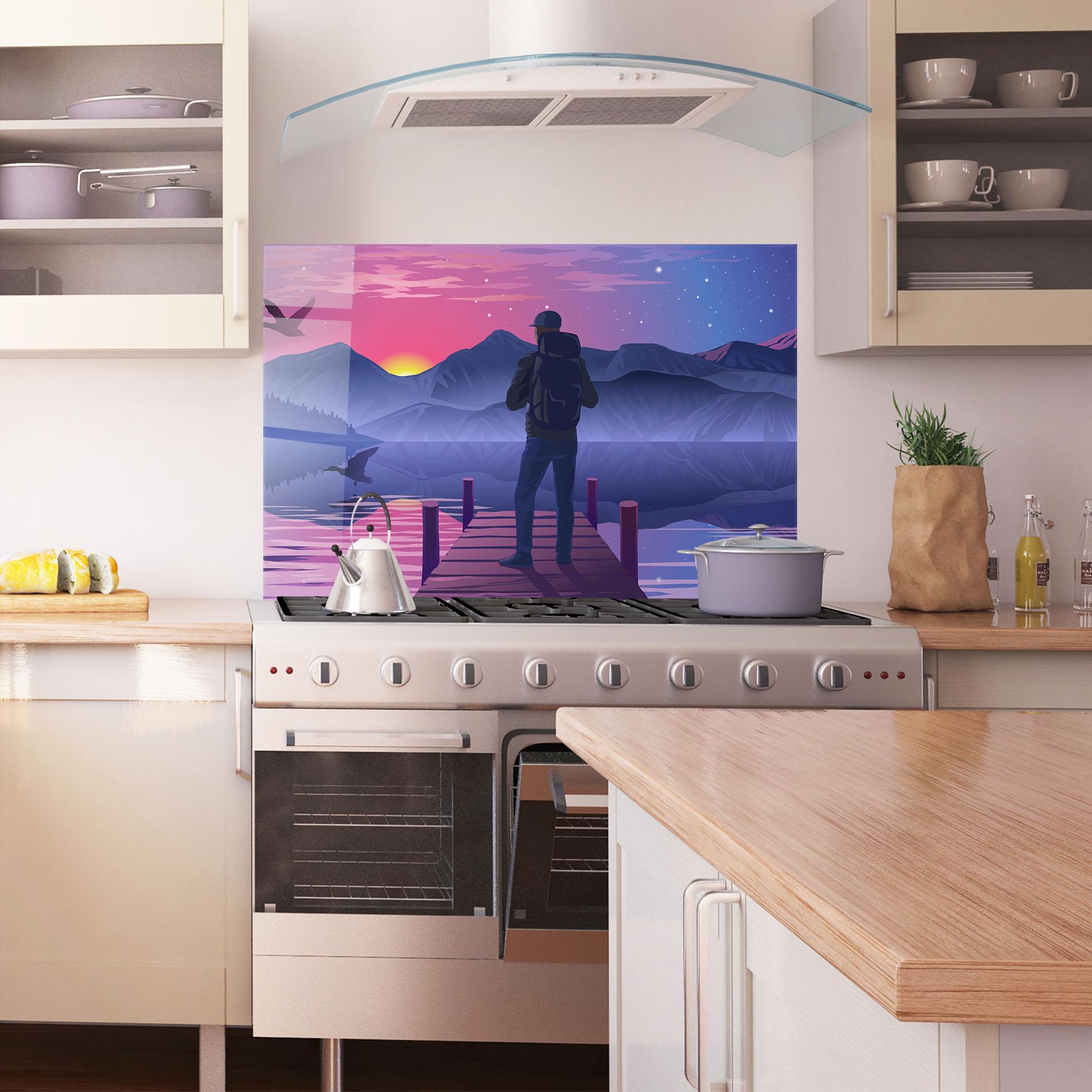 Panou Sticla Bucatarie Lake Pink Night mockup 1