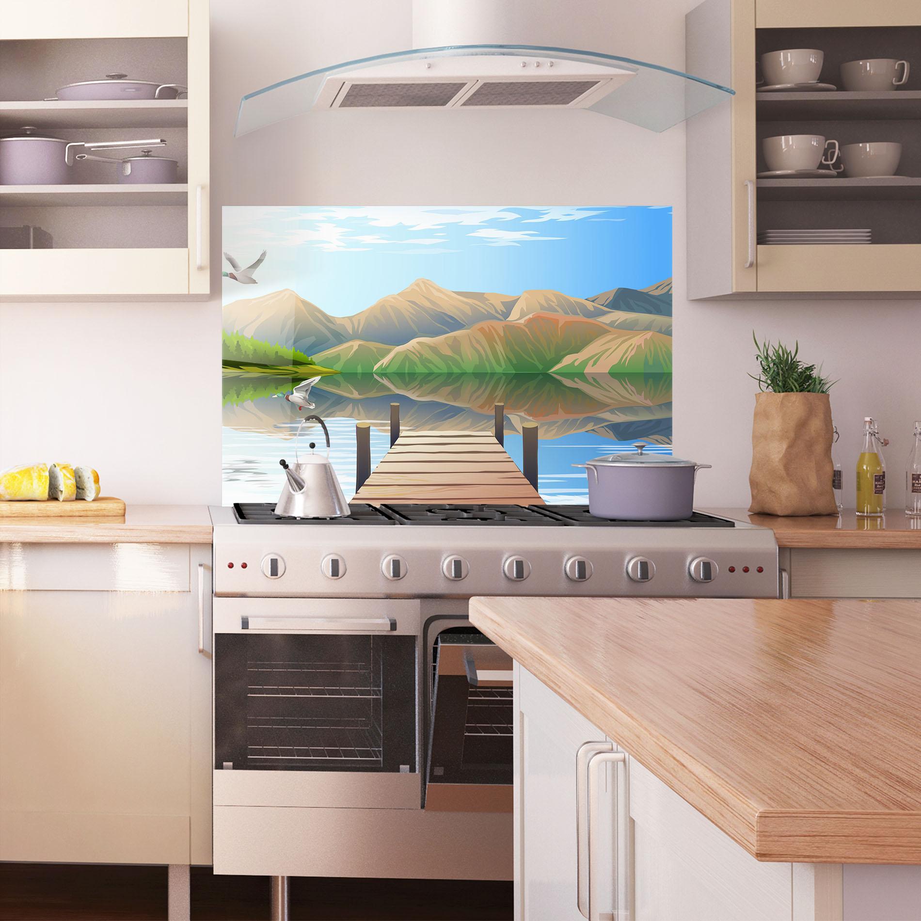 Panou Sticla Bucatarie Morning Lake mockup 1