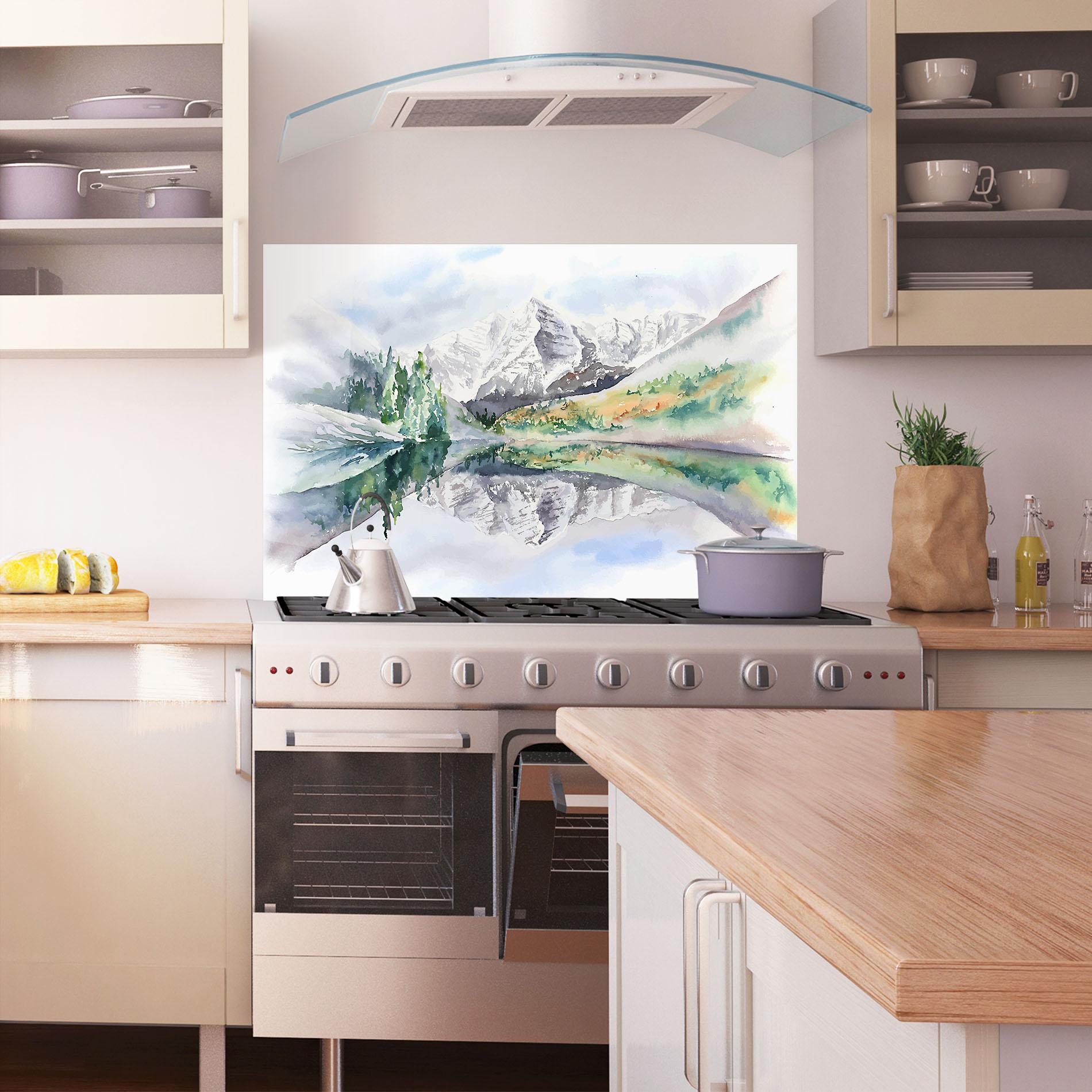 Panou Sticla Bucatarie Mountain Lake Paint mockup 1