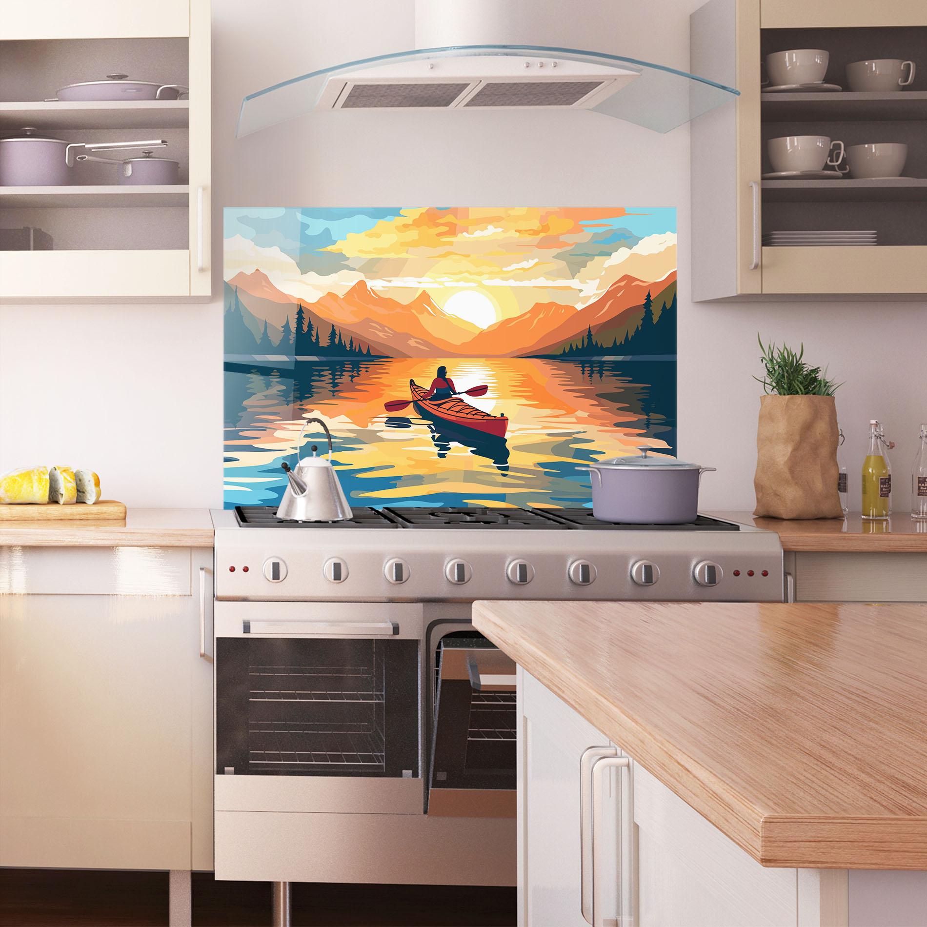 Panou Sticla Bucatarie Young_woman_kayaking_in_crystal_lake_illustration_6 mockup 1